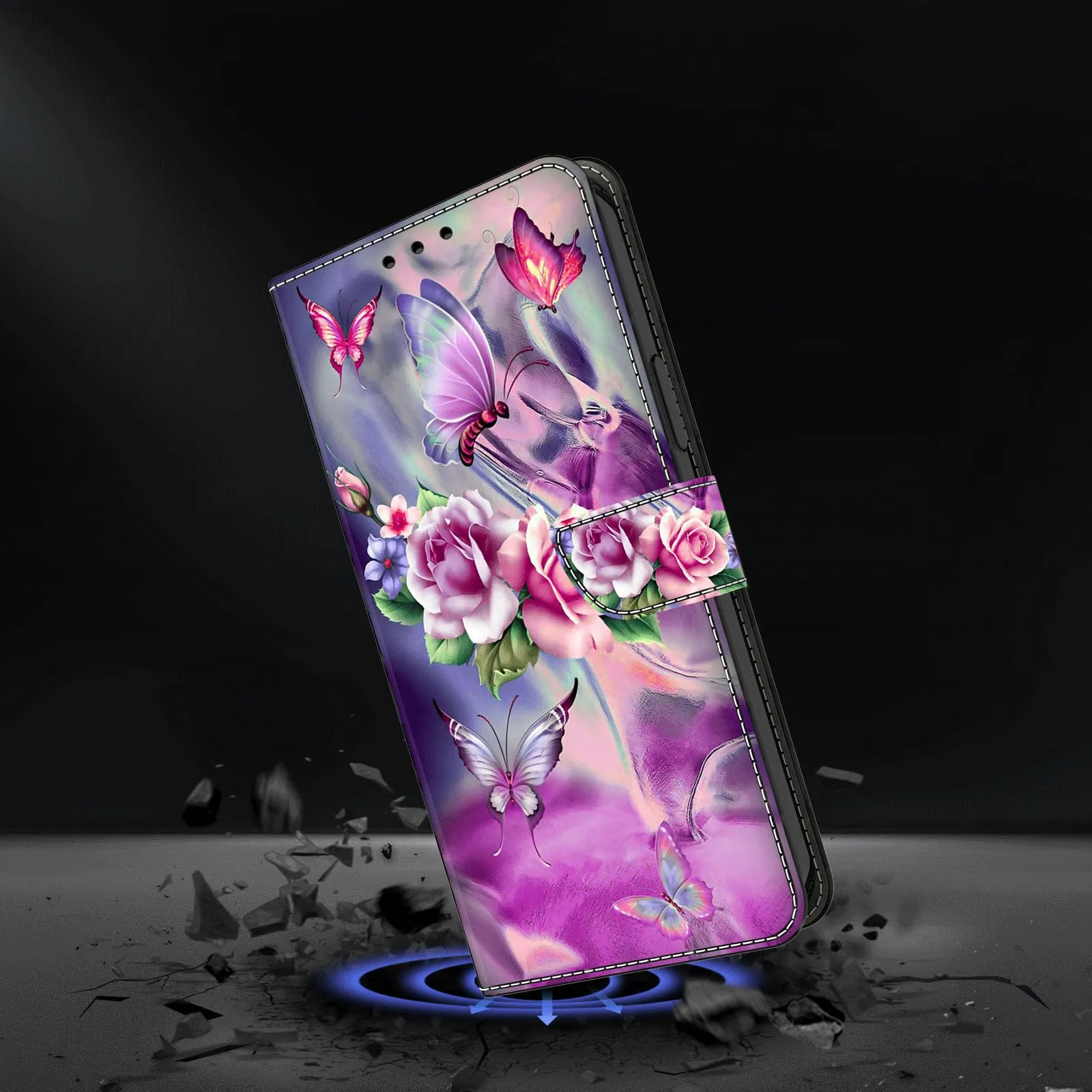 Tivenfezk Nadoli Custodia PU Pelle per Samsung Galaxy A15 5G,Colorato Dipinto Farfalla Fiore Porta Carte Magnetico Portafoglio Protettiva Cover - immagine 2