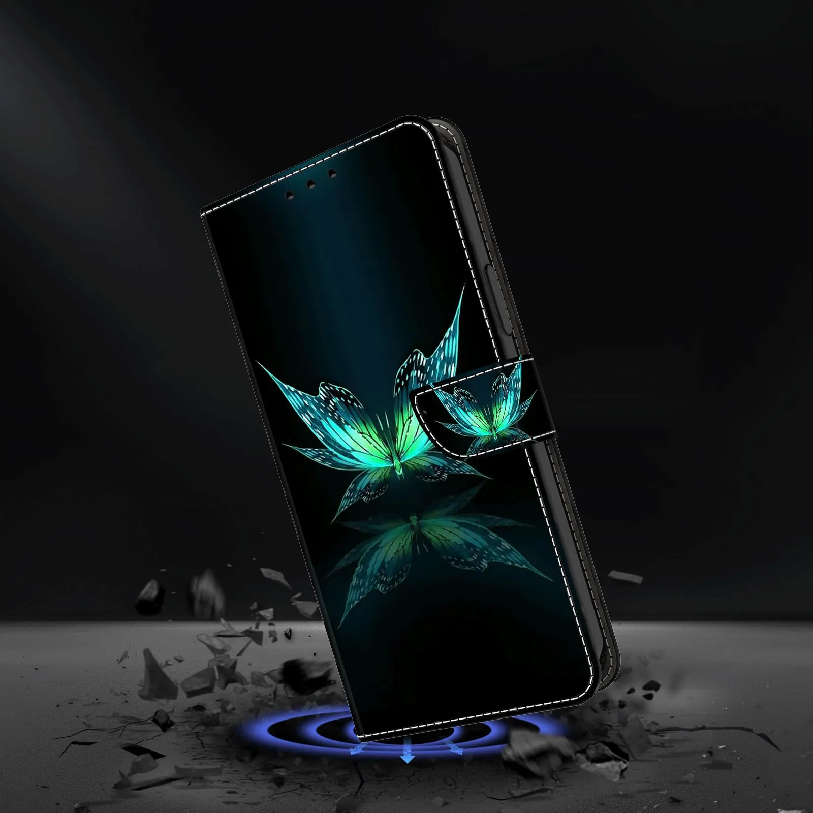 Tivenfezk Nadoli Custodia PU Pelle per Samsung Galaxy A15 5G,Colorato Dipinto Verde Farfalla Porta Carte Magnetico Portafoglio Protettiva Cover - immagine 2