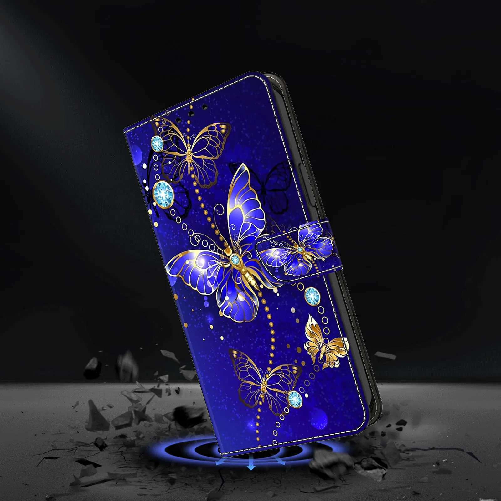 Tivenfezk Nadoli Custodia PU Pelle per Samsung Galaxy A55 5G,Colorato Dipinto Blu Farfalla Porta Carte Magnetico Portafoglio Protettiva Cover - immagine 2