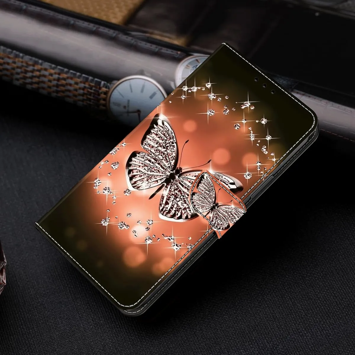 Tivenfezk Nadoli Custodia PU Pelle per Samsung Galaxy A35 5G,Colorato Dipinto Argento Farfalla Porta Carte Magnetico Portafoglio Protettiva Cover - immagine 3