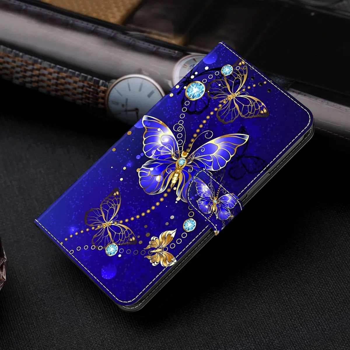 Tivenfezk Nadoli Custodia PU Pelle per Samsung Galaxy A05S,Colorato Dipinto Blu Farfalla Porta Carte Magnetico Portafoglio Protettiva Cover - immagine 3