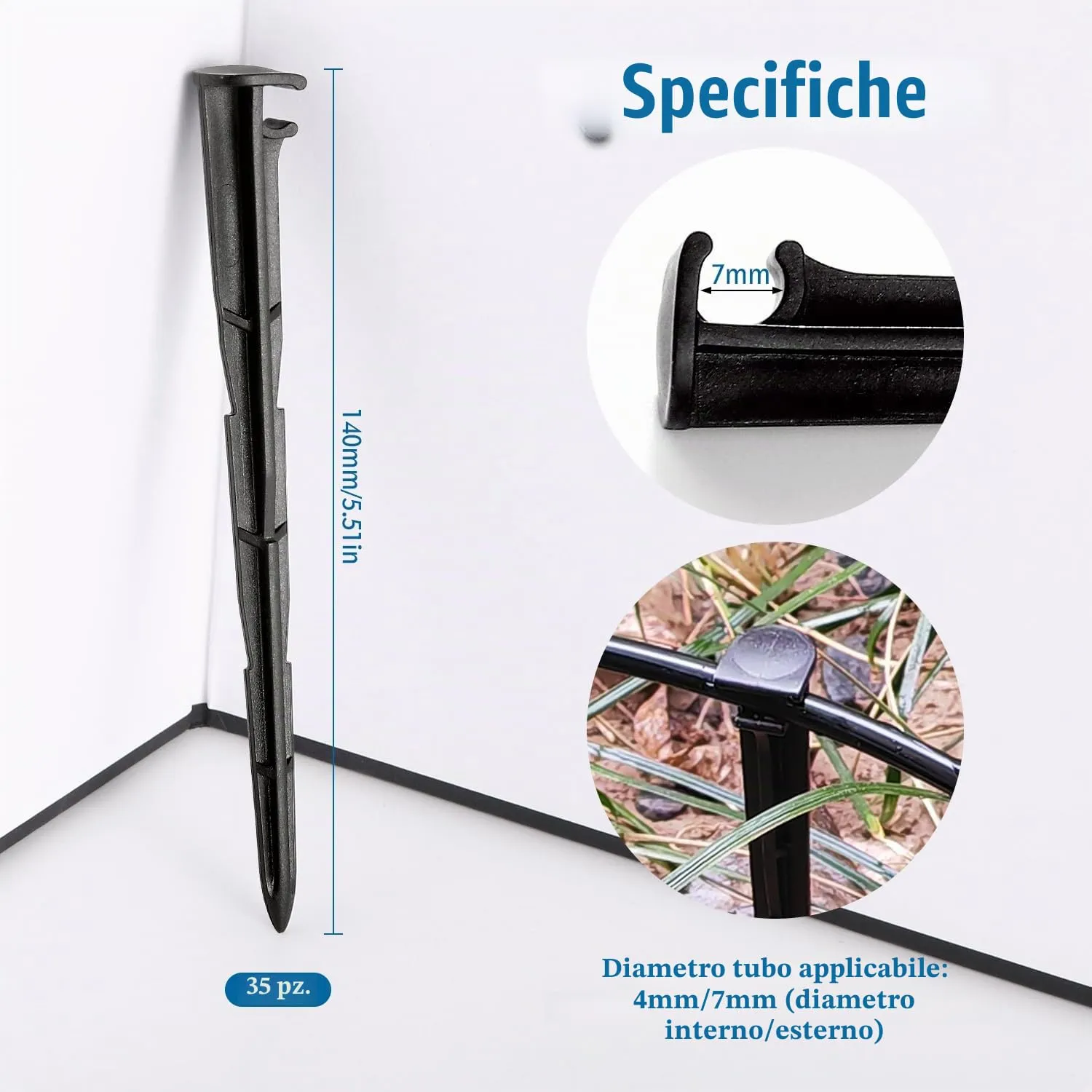 VooGenzek 35 Pezzi 4/7mm Picchetti di Supporto per Irrigazione a Goccia, Supporto per Gocciolamento, Supporto per Tubo Irrigazione Picchetti in Plastica, per Tubo 4/7mm, per Ortaggi, Piante o Aiuole - immagine 2