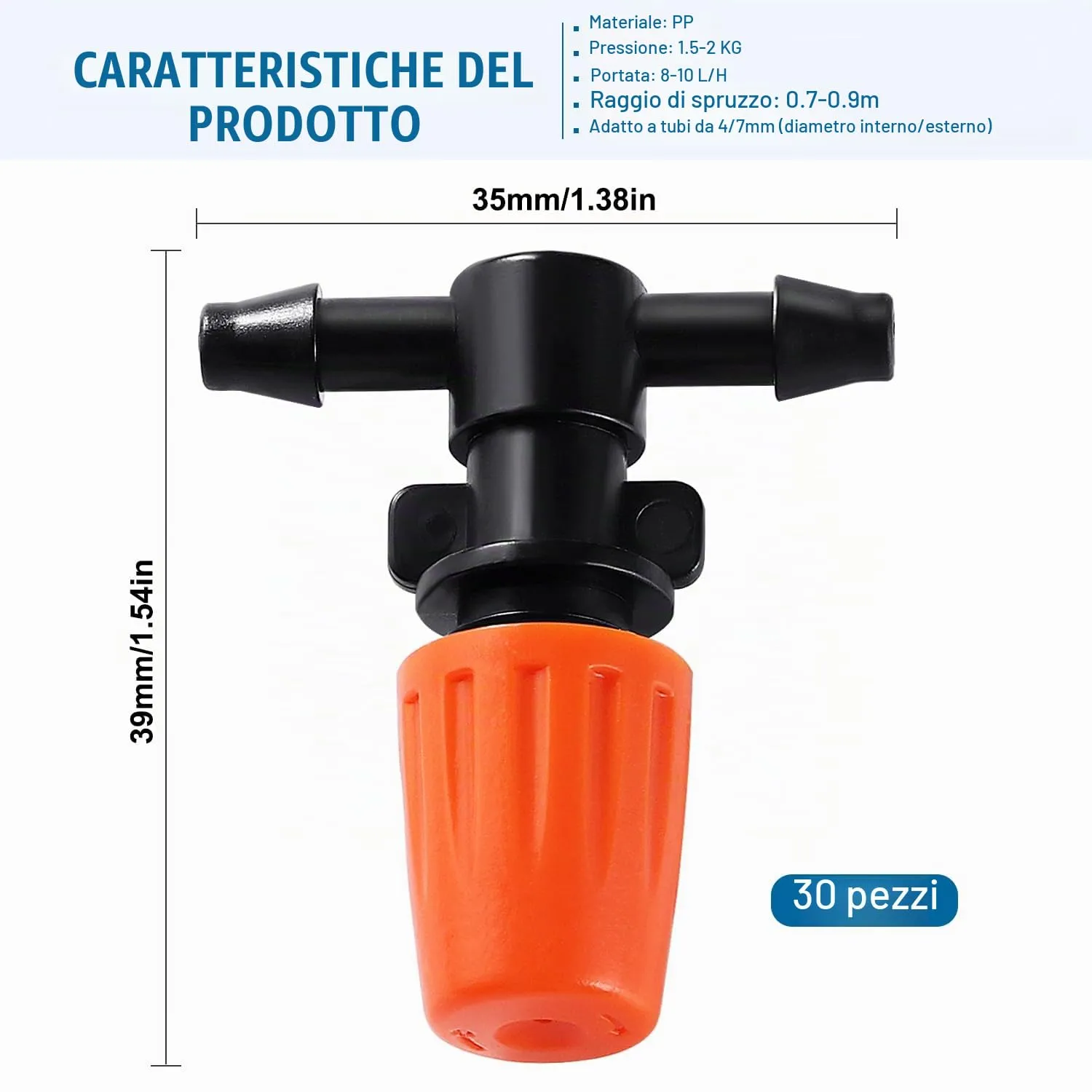 VooGenzek 30 Pezzi Ugelli per Nebulizzatori Connettore a T, Ugello Nebulizzazione Impianto di Raffreddamento, Giunti a T Nebulizzazione per Prato, Arancia - immagine 2