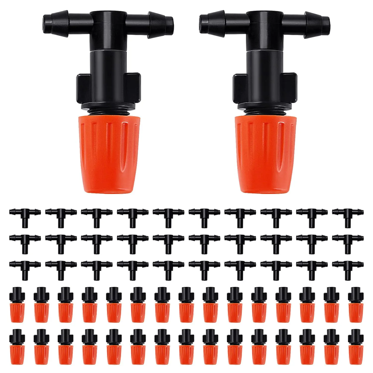 VooGenzek 30 Pezzi Ugelli per Nebulizzatori Connettore a T, Ugello Nebulizzazione Impianto di Raffreddamento, Giunti a T Nebulizzazione per Prato, con Connettore a T, Arancia - immagine 1