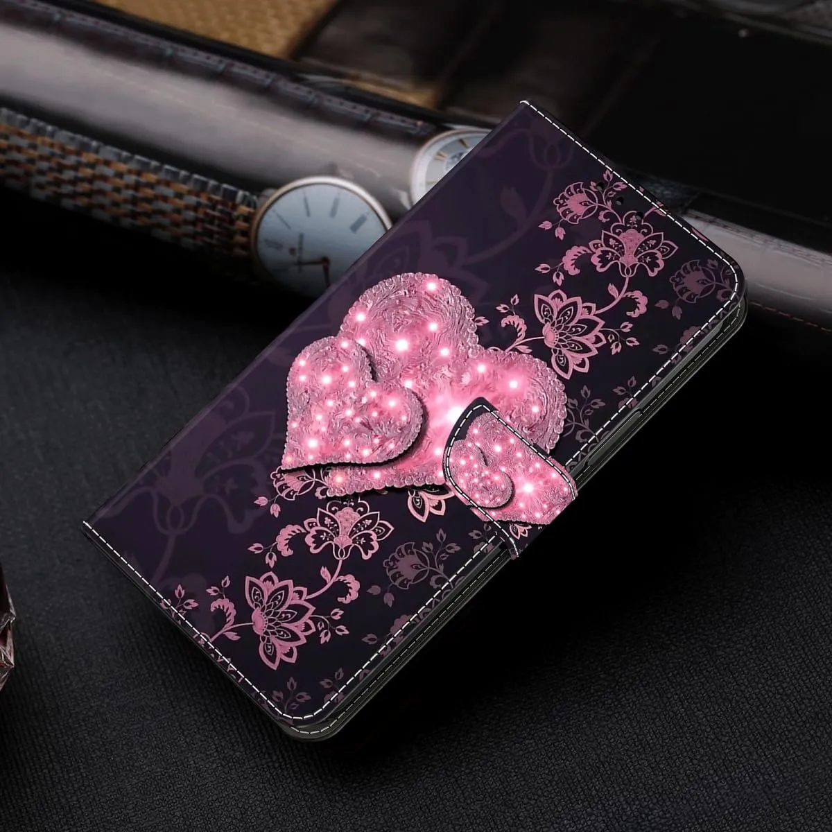 Tivenfezk Nadoli Custodia PU Pelle per Samsung Galaxy A25 5G,Colorato Dipinto Rosa Cuore Porta Carte Magnetico Portafoglio Protettiva Cover - immagine 3