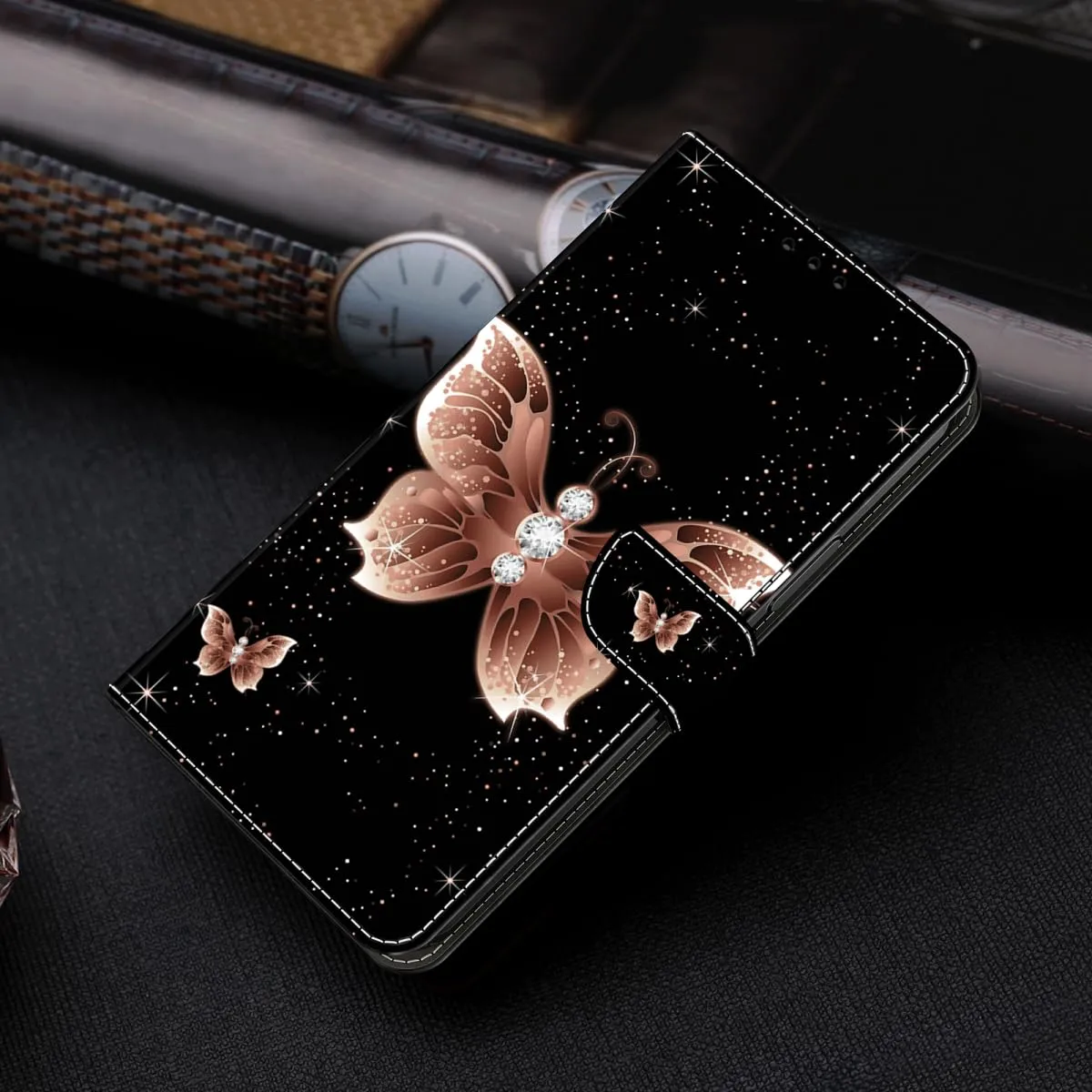 Tivenfezk Nadoli Custodia PU Pelle per Samsung Galaxy A25 5G,Colorato Dipinto Diamante Farfalla Porta Carte Magnetico Portafoglio Protettiva Cover - immagine 3