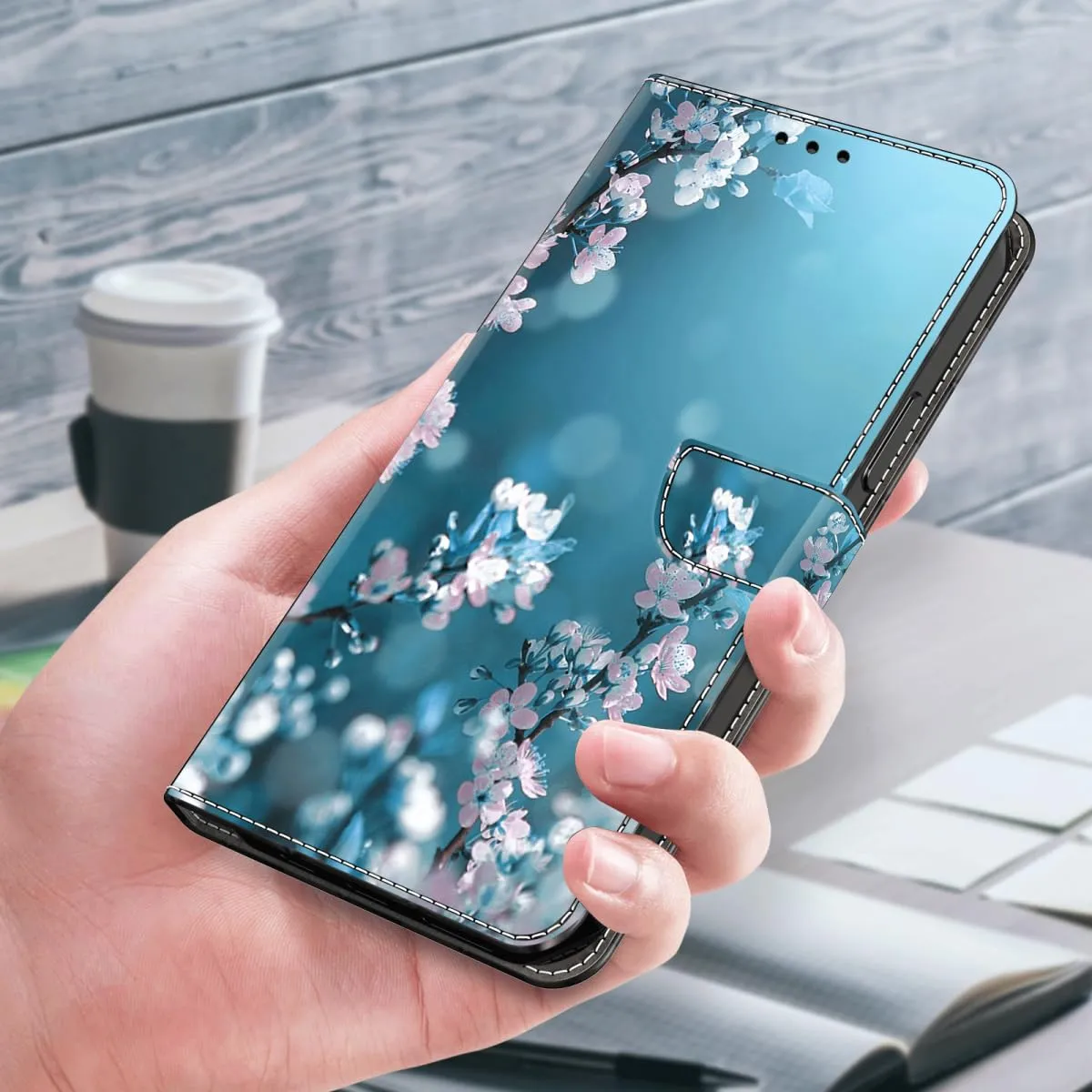 Tivenfezk Nadoli Custodia PU Pelle per Samsung Galaxy A55 5G,Colorato Dipinto Blu Prugna Fiore Porta Carte Magnetico Portafoglio Protettiva Cover - immagine 4