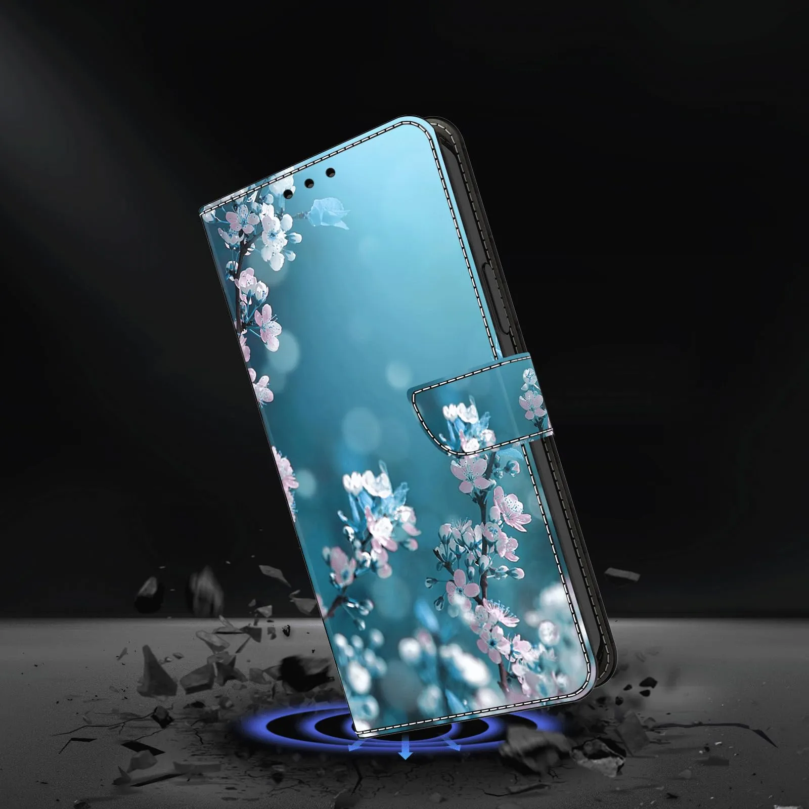 Tivenfezk Nadoli Custodia PU Pelle per Samsung Galaxy A05S,Colorato Dipinto Blu Prugna Fiore Porta Carte Magnetico Portafoglio Protettiva Cover - immagine 2
