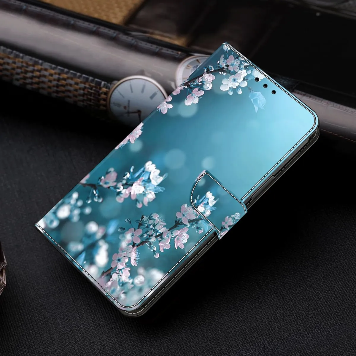 Tivenfezk Nadoli Custodia PU Pelle per Samsung Galaxy A05S,Colorato Dipinto Blu Prugna Fiore Porta Carte Magnetico Portafoglio Protettiva Cover - immagine 3