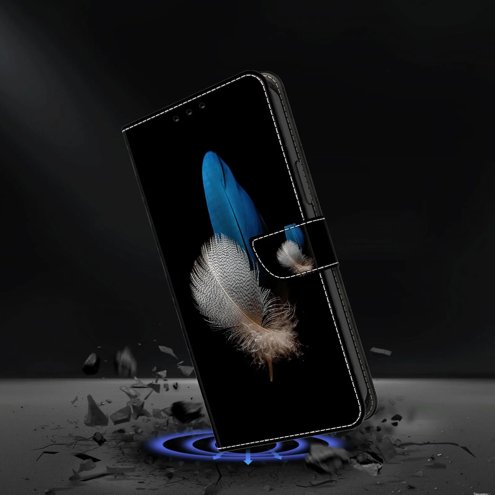 Tivenfezk Nadoli Custodia PU Pelle per Samsung Galaxy A35 5G,Colorato Dipinto Blu Bianco Piuma Porta Carte Magnetico Portafoglio Protettiva Cover - immagine 2