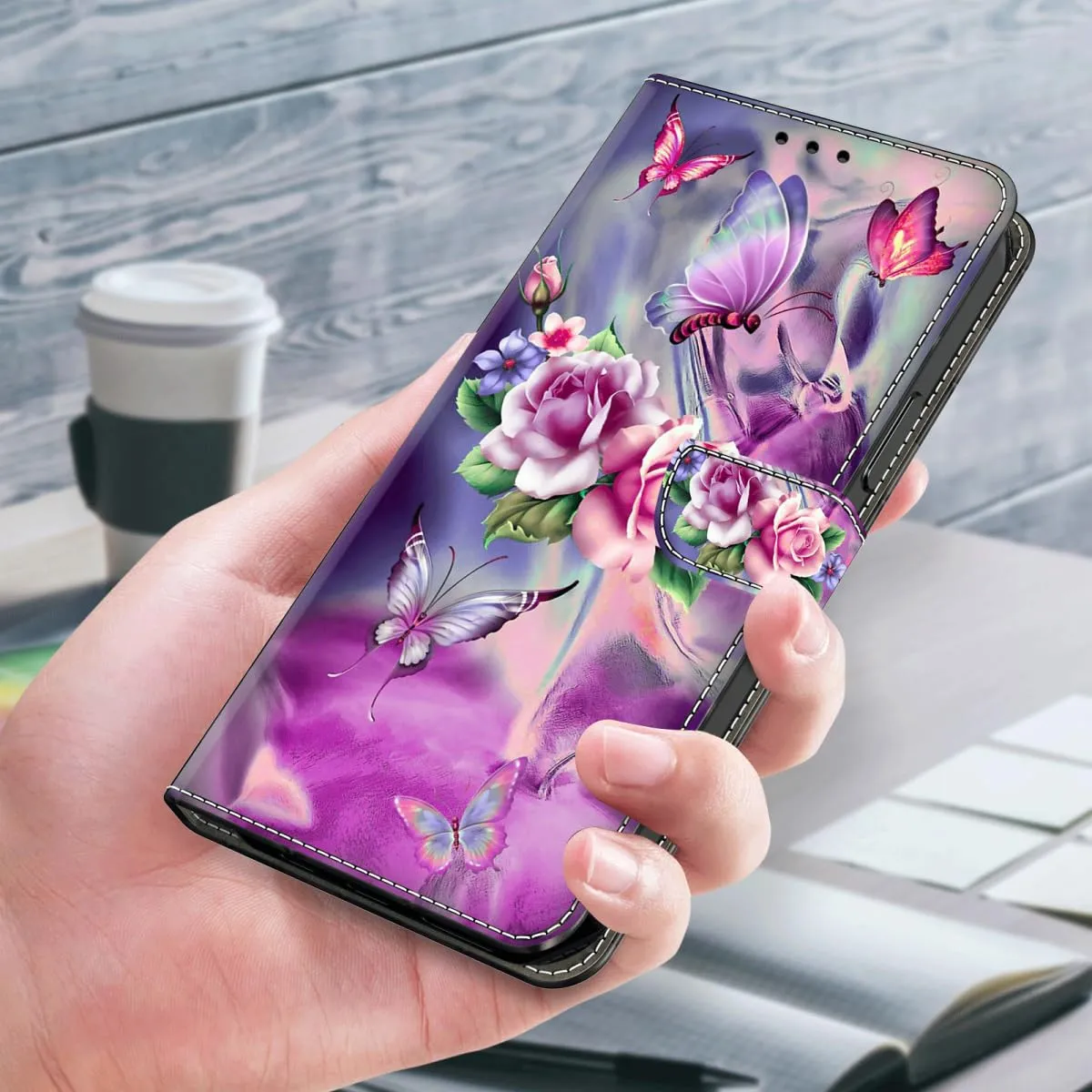 Tivenfezk Nadoli Custodia PU Pelle per Samsung Galaxy A35 5G,Colorato Dipinto Farfalla Fiore Porta Carte Magnetico Portafoglio Protettiva Cover - immagine 3