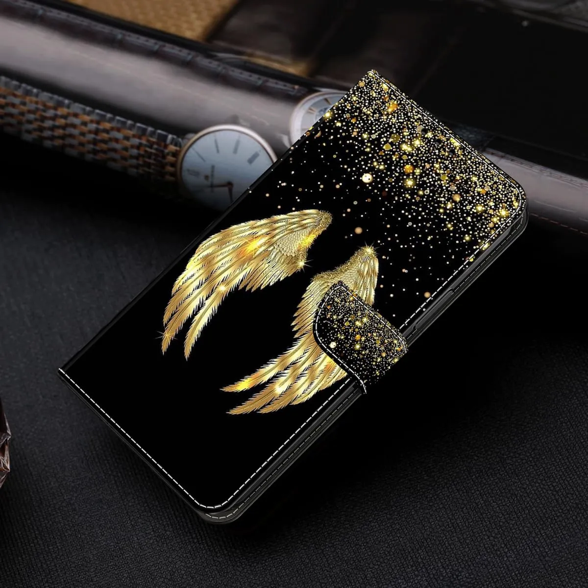 Tivenfezk Nadoli Custodia PU Pelle per Samsung Galaxy A15 5G,Colorato Dipinto Oro Ala Porta Carte Magnetico Portafoglio Protettiva Cover - immagine 3
