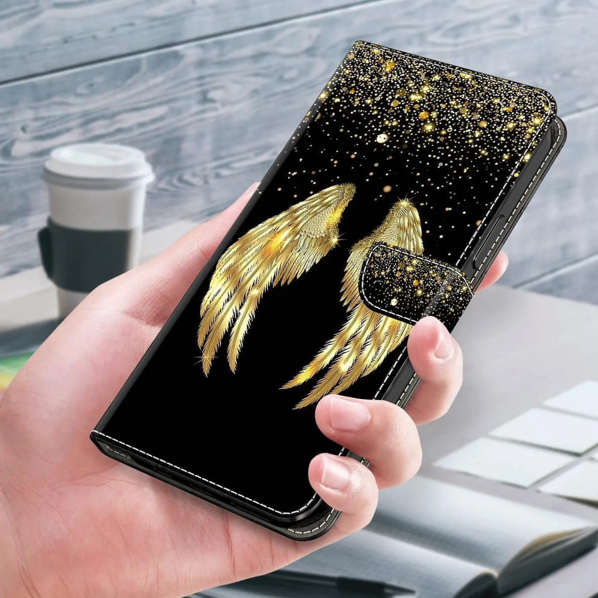 Tivenfezk Nadoli Custodia PU Pelle per Samsung Galaxy A15 5G,Colorato Dipinto Oro Ala Porta Carte Magnetico Portafoglio Protettiva Cover - immagine 4