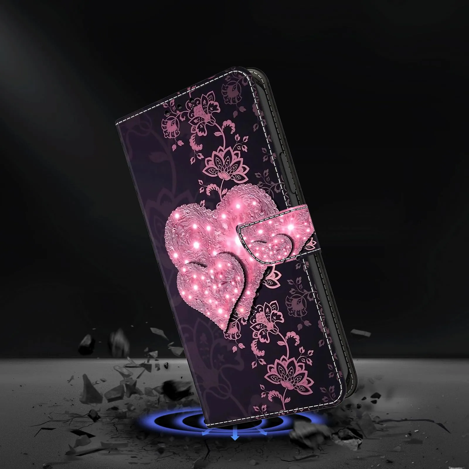 Tivenfezk Nadoli Custodia PU Pelle per Samsung Galaxy A55 5G,Colorato Dipinto Rosa Cuore Porta Carte Magnetico Portafoglio Protettiva Cover - immagine 2