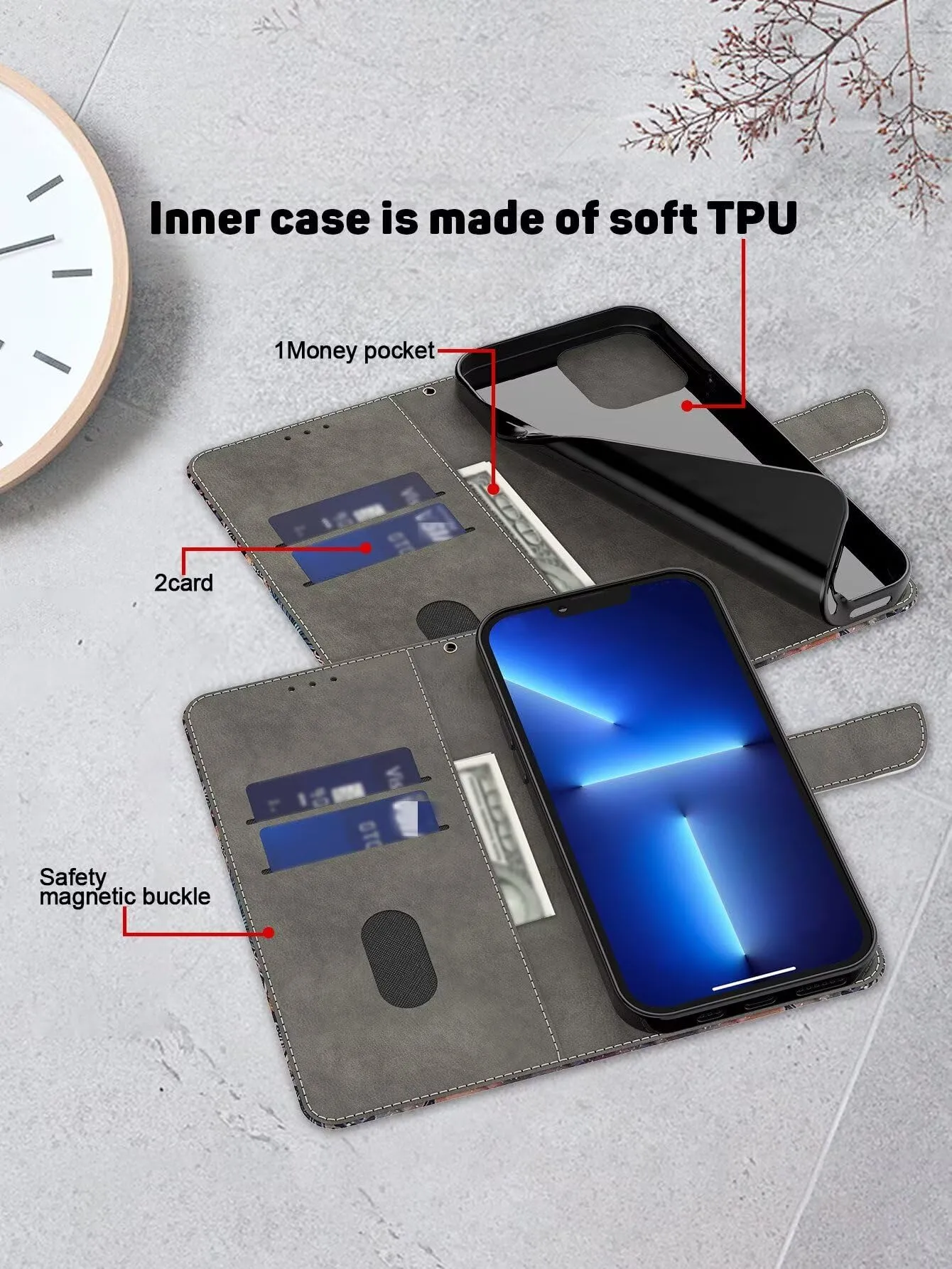 Tivenfezk Nadoli Custodia PU Pelle per Samsung Galaxy A24 4G,Colorato Dipinto Diamante Farfalla Porta Carte Magnetico Portafoglio Protettiva Cover - immagine 5