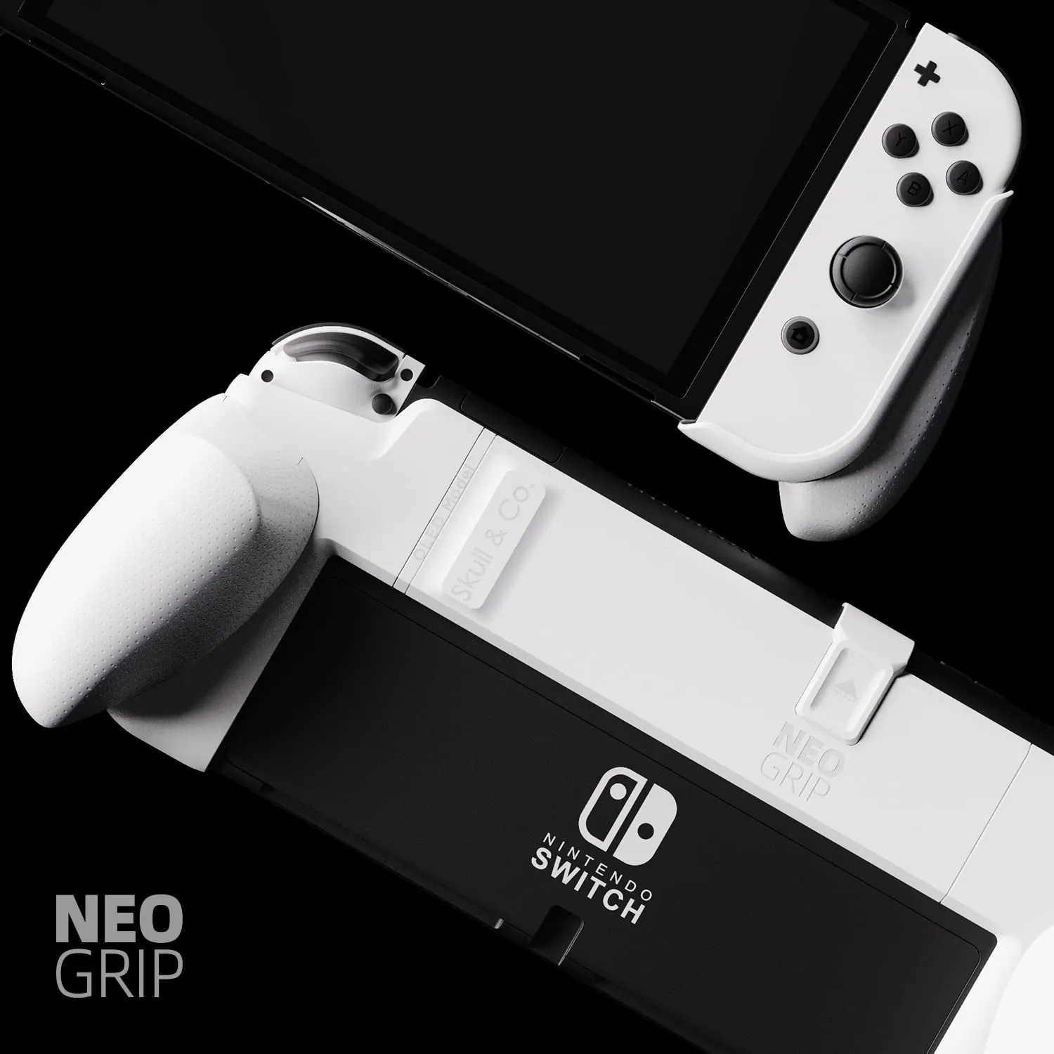 Skull & Co. NeoGrip for Nintendo Switch OLED and Regular Model: An Ergonomic Grip Hard Shell with Replaceable Grips [to fit All Hands Sizes] [No Carrying Case] - Neon Blue(L)+Neon Red(R) - immagine 2