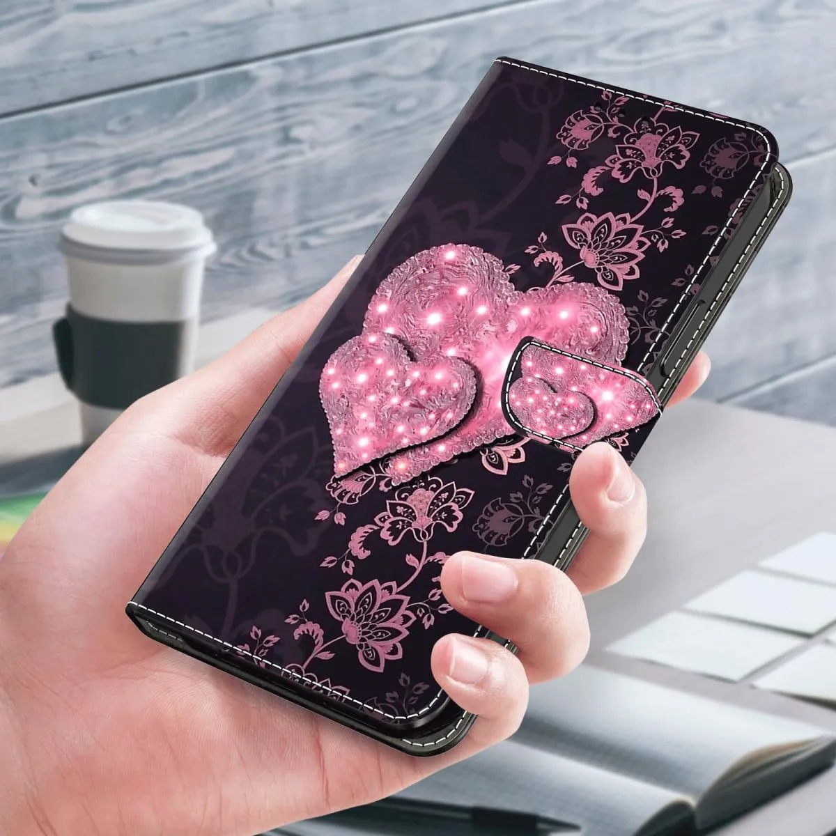 Tivenfezk Nadoli Custodia PU Pelle per Samsung Galaxy A35 5G,Colorato Dipinto Rosa Cuore Porta Carte Magnetico Portafoglio Protettiva Cover - immagine 4