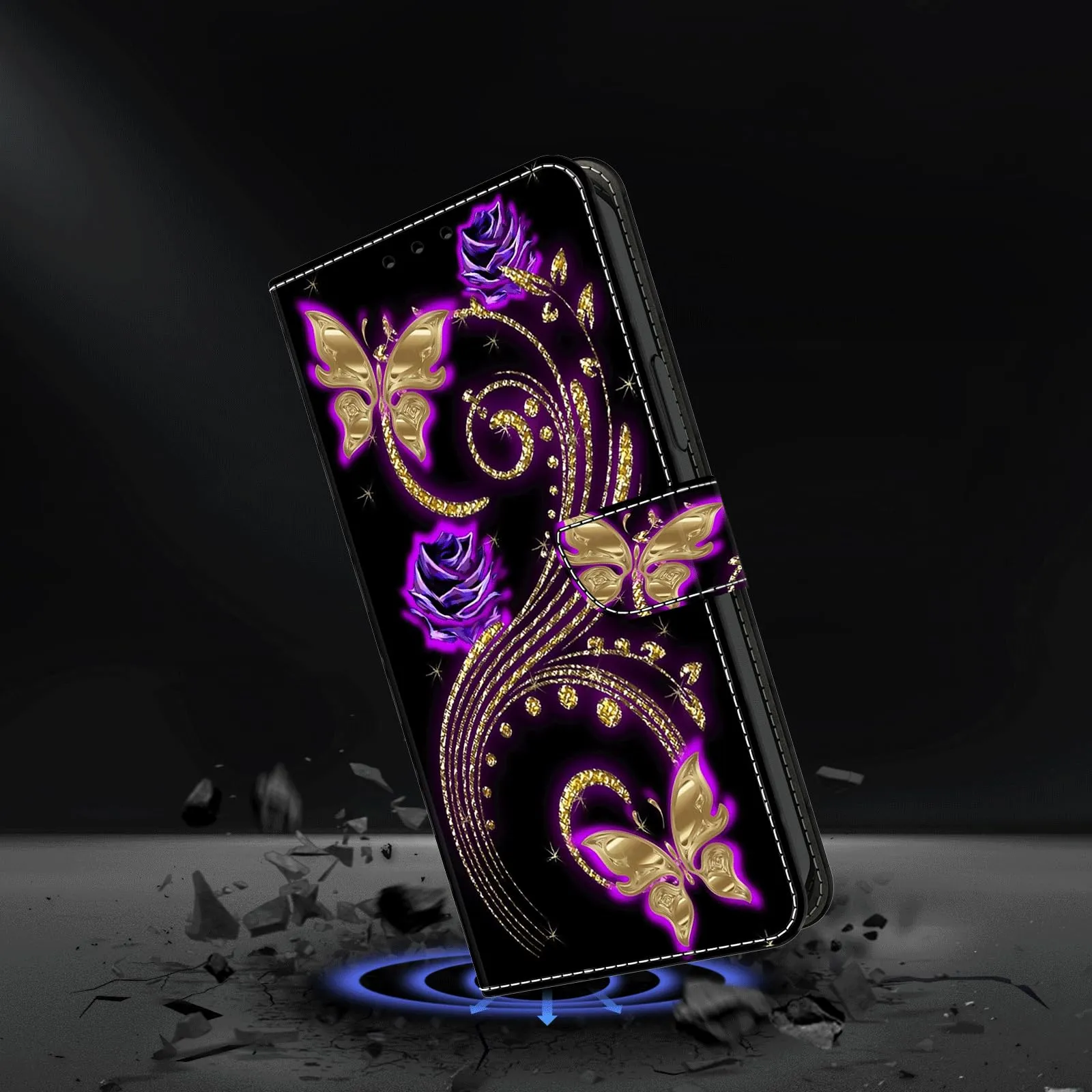 Tivenfezk Nadoli Custodia PU Pelle per Samsung Galaxy A05S,Colorato Dipinto Viola Fiore Farfalla Porta Carte Magnetico Portafoglio Protettiva Cover - immagine 2