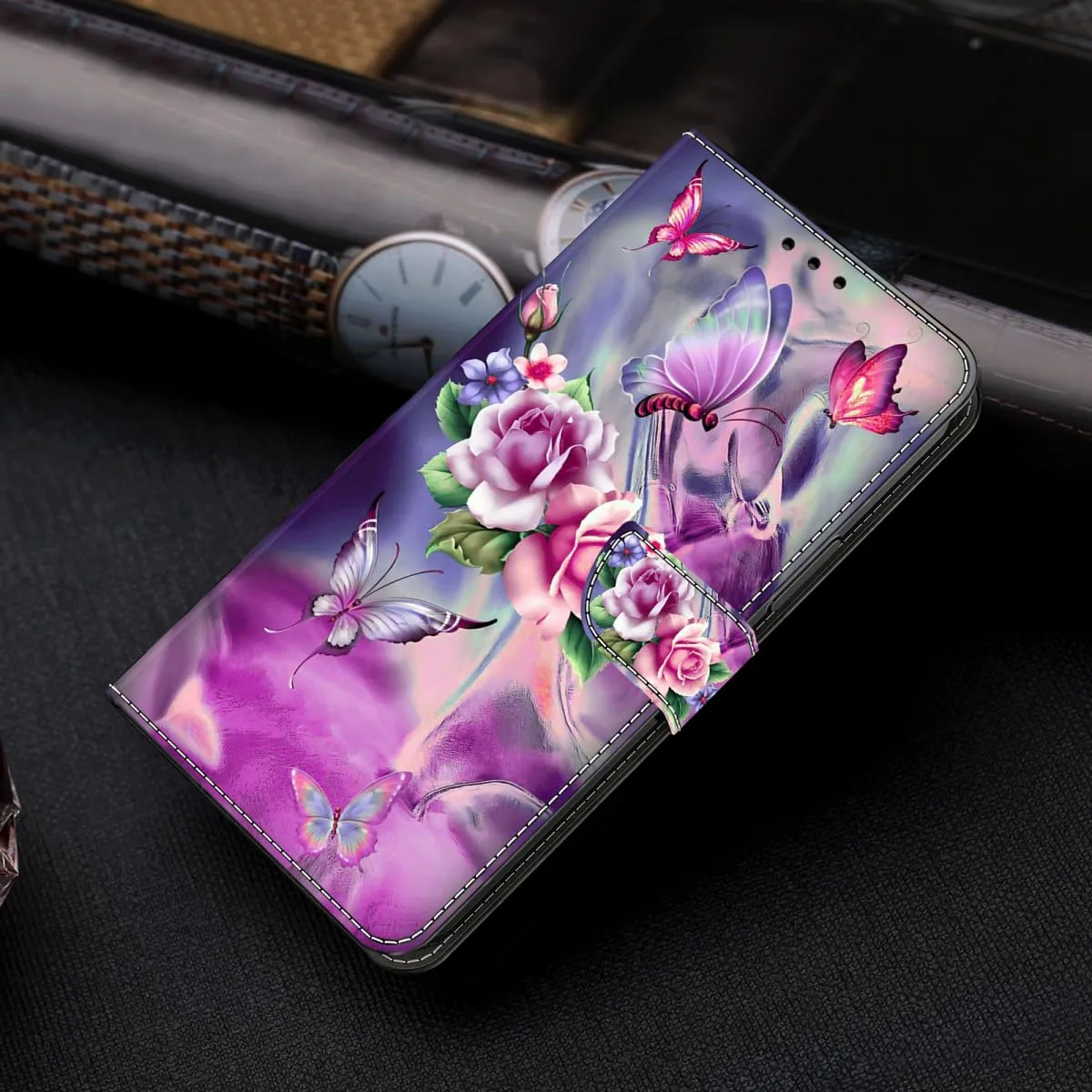 Tivenfezk Nadoli Custodia PU Pelle per Samsung Galaxy A24 4G,Colorato Dipinto Farfalla Fiore Porta Carte Magnetico Portafoglio Protettiva Cover - immagine 4
