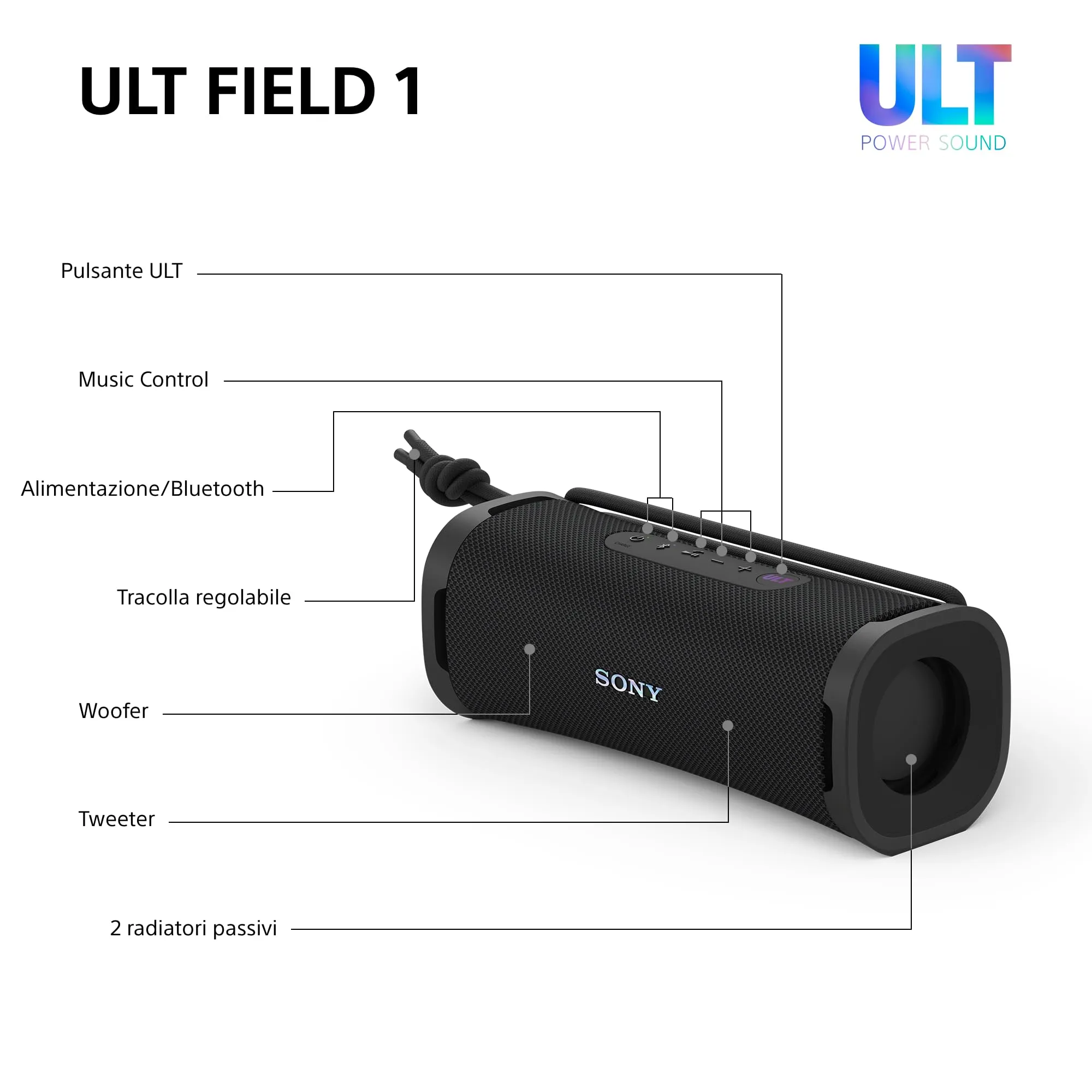 Sony ULT FIELD 1 | Speaker portatile wireless Bluetooth con ULT POWER SOUND, bassi profondi, IP67, impermeabile, antipolvere, antiurto, batteria da 12 ore, qualità chiamata chiara, viaggio - Nero - immagine 8