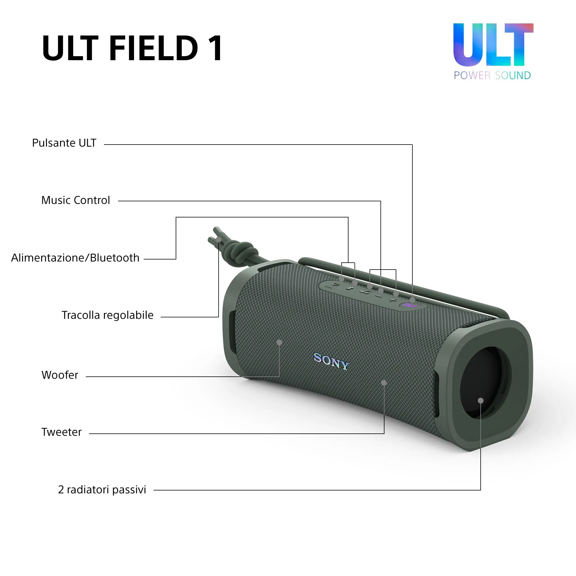 Sony ULT FIELD 1 | Speaker portatile wireless Bluetooth con ULT POWER SOUND, bassi profondi, IP67, impermeabile, antiurto, batteria da 12 ore, qualità chiamata chiara, viaggio - Forest Grey - immagine 8