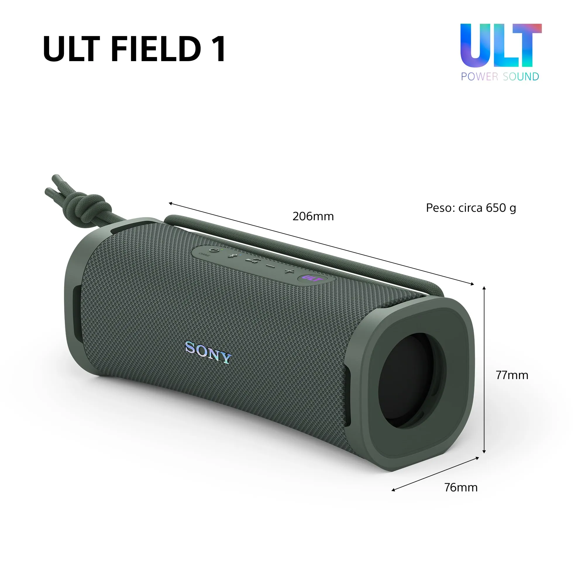 Sony ULT FIELD 1 | Speaker portatile wireless Bluetooth con ULT POWER SOUND, bassi profondi, IP67, impermeabile, antiurto, batteria da 12 ore, qualità chiamata chiara, viaggio - Forest Grey - immagine 9
