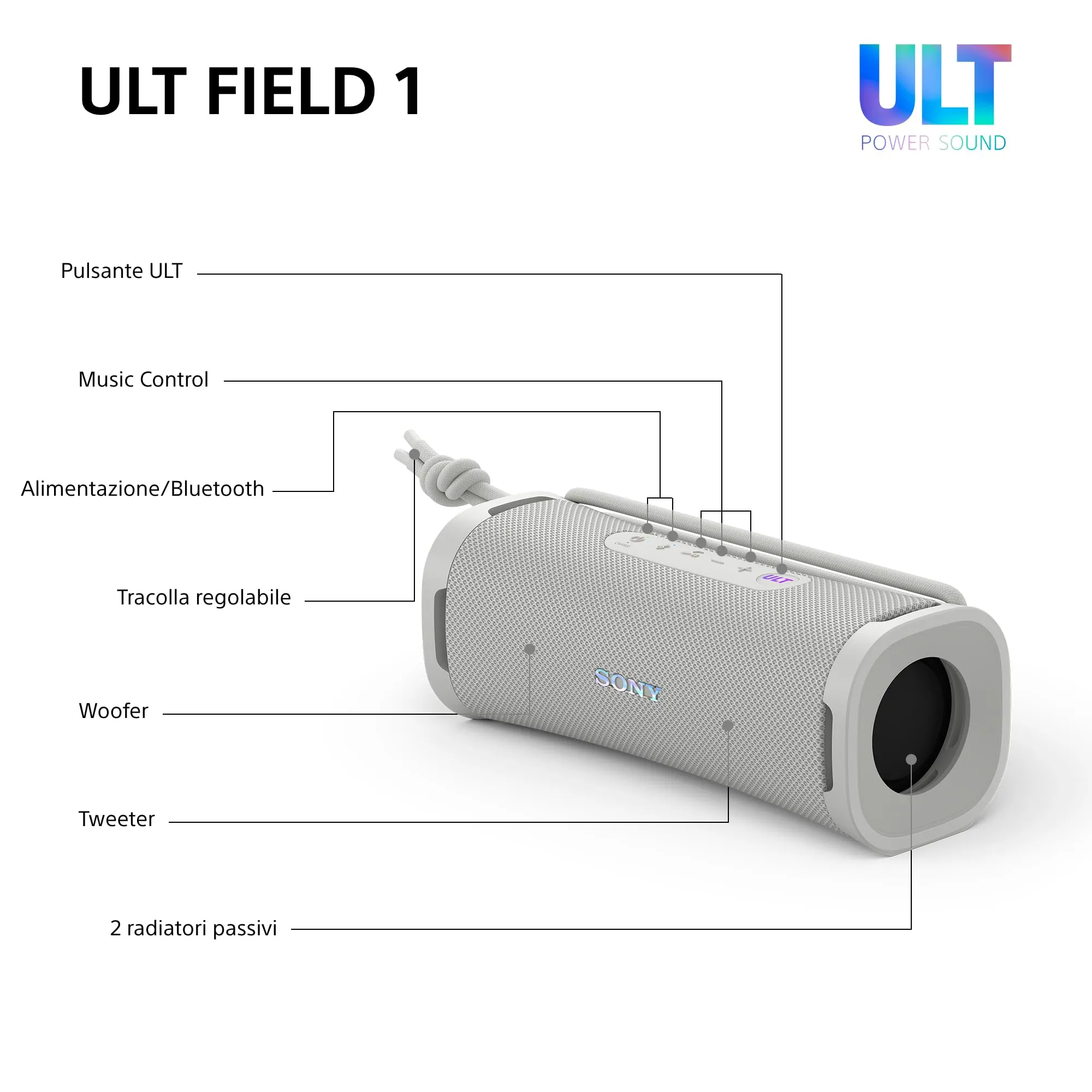 Sony ULT FIELD 1 | Speaker portatile wireless Bluetooth con ULT POWER SOUND, bassi profondi, IP67, impermeabile, antipolvere, antiurto, batteria da 12 ore, qualità chiamata chiara, viaggio - Off White - immagine 8