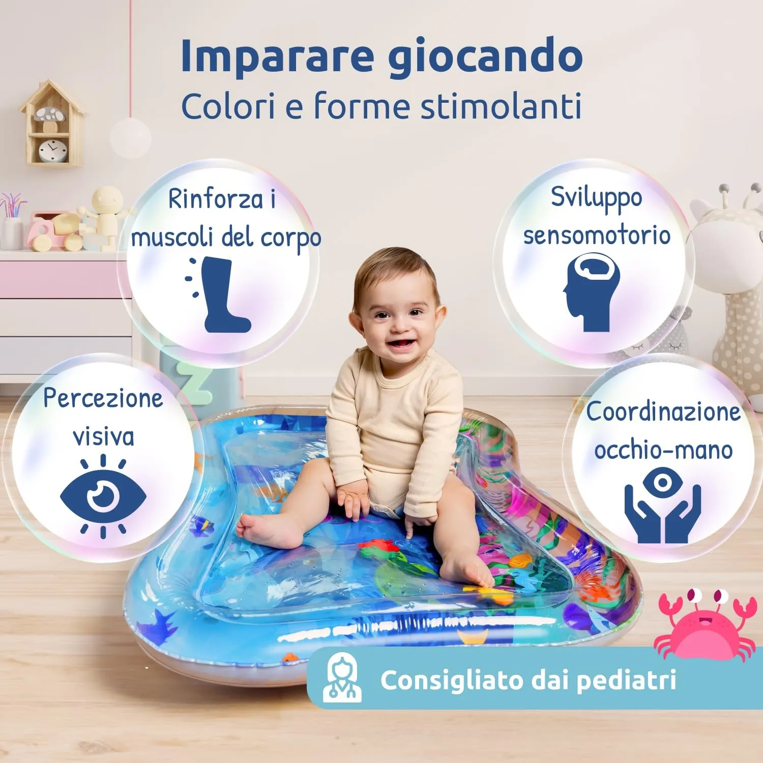 Mallie® Tappetino Tummy Time Neonato XXL, Cuscino Tummy Time Neonato: Tappeto ad Acqua Gonfiabile. Giochi Sensoriali Neonati e Giochi Tummy Time Neonato 0-3 0-6 Mesi. Regalo Nascita Bimbo Bimba - immagine 3