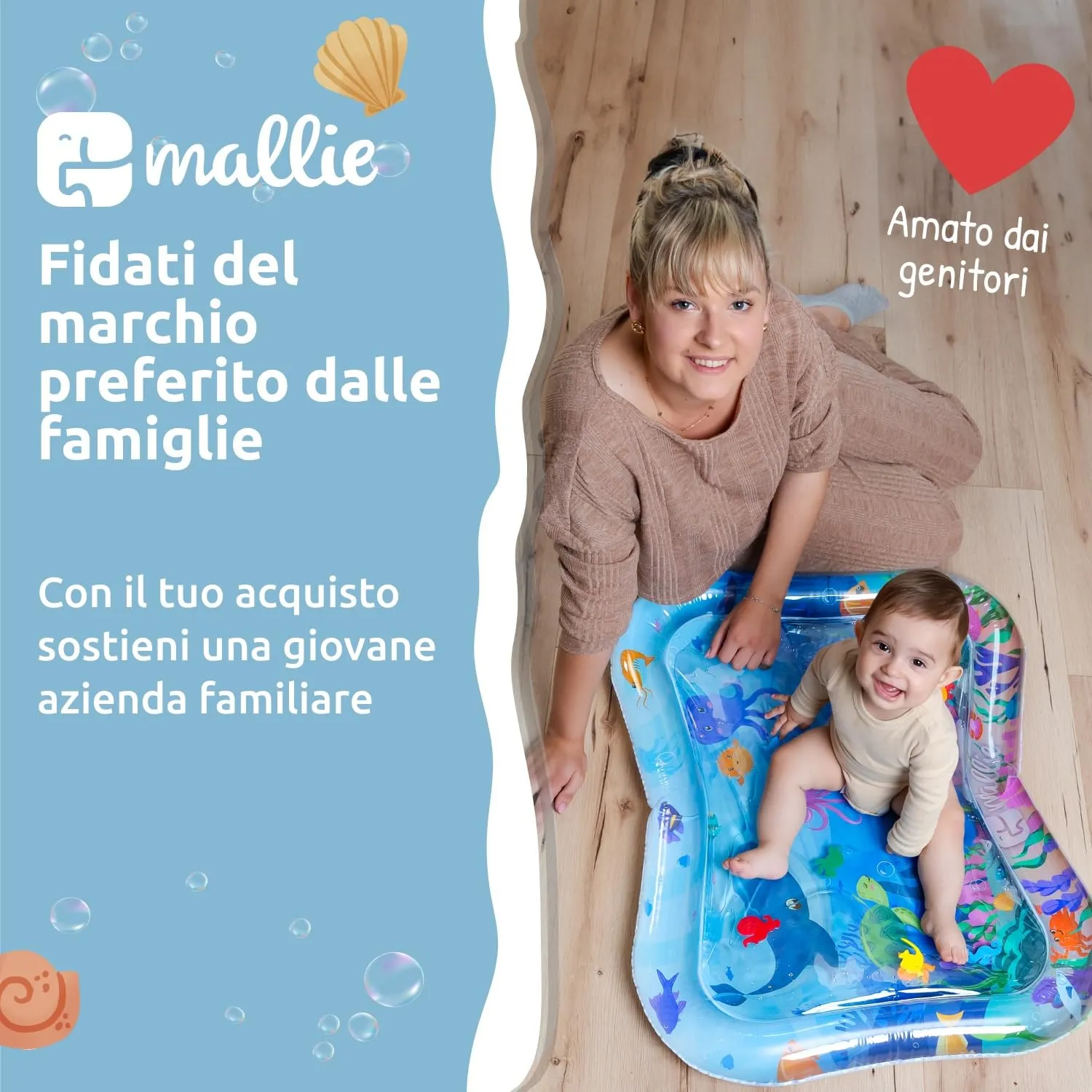 Mallie® Tappetino Tummy Time Neonato XXL, Cuscino Tummy Time Neonato: Tappeto ad Acqua Gonfiabile. Giochi Sensoriali Neonati e Giochi Tummy Time Neonato 0-3 0-6 Mesi. Regalo Nascita Bimbo Bimba - immagine 7