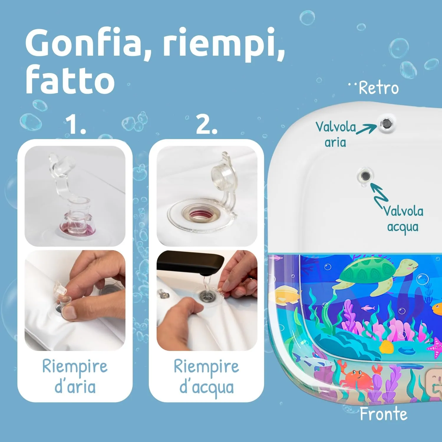 Mallie® Tappetino Tummy Time Neonato XXL, Cuscino Tummy Time Neonato: Tappeto ad Acqua Gonfiabile. Giochi Sensoriali Neonati e Giochi Tummy Time Neonato 0-3 0-6 Mesi. Regalo Nascita Bimbo Bimba - immagine 8