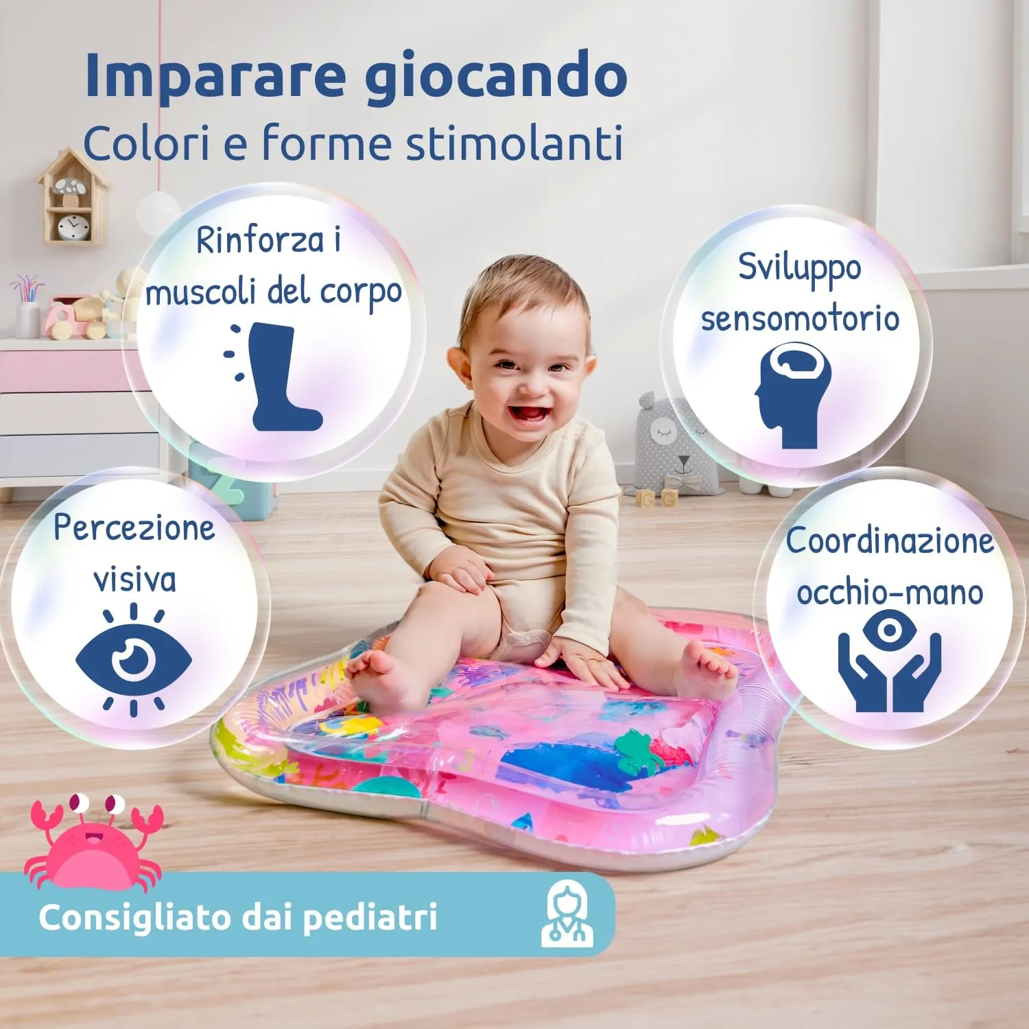 Mallie® Tappetino Tummy Time Neonato XXL, Cuscino Tummy Time Neonato: Tappeto ad Acqua Gonfiabile. Giochi Sensoriali Neonati e Giochi Tummy Time Neonato 0-3 0-6 Mesi. Regalo Nascita Bimbo Bimba - immagine 3