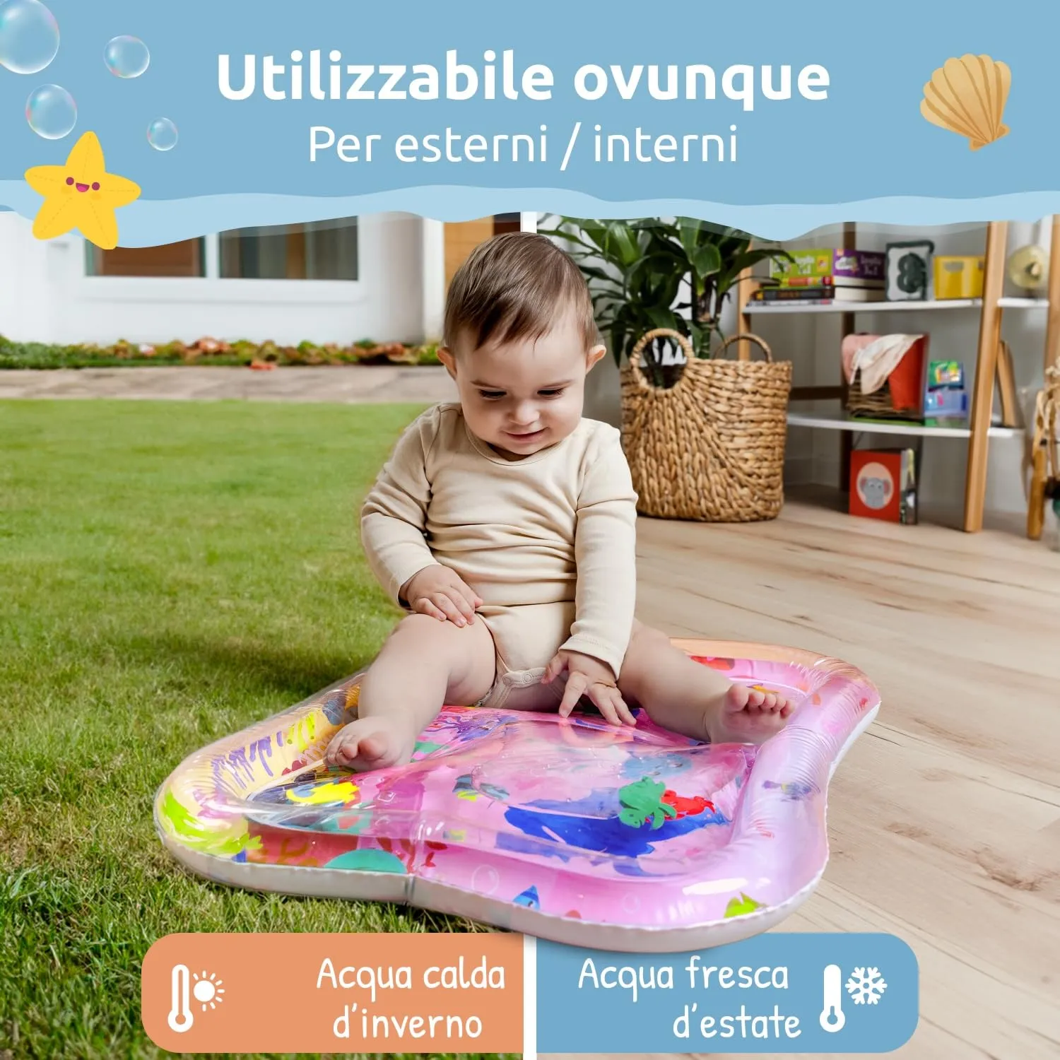 Mallie® Tappetino Tummy Time Neonato XXL, Cuscino Tummy Time Neonato: Tappeto ad Acqua Gonfiabile. Giochi Sensoriali Neonati e Giochi Tummy Time Neonato 0-3 0-6 Mesi. Regalo Nascita Bimbo Bimba - immagine 6