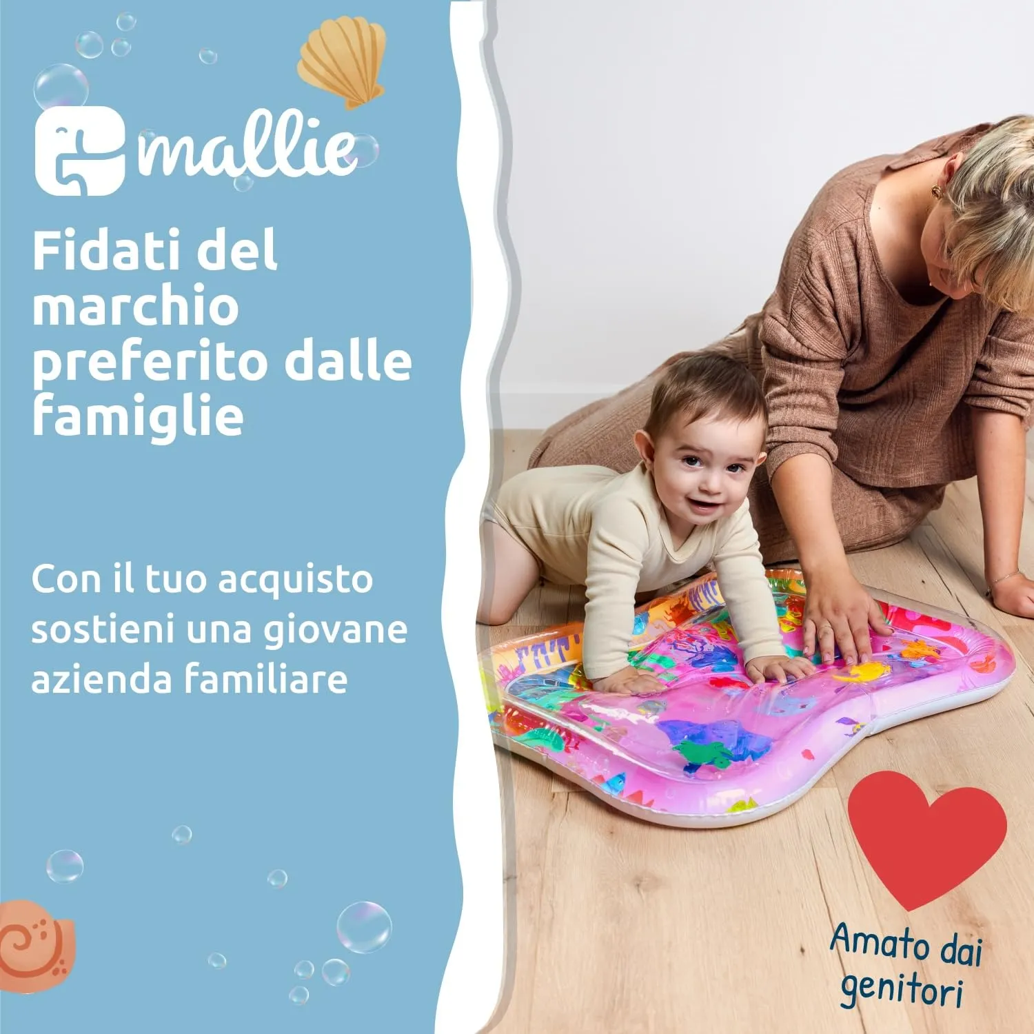 Mallie® Tappetino Tummy Time Neonato XXL, Cuscino Tummy Time Neonato: Tappeto ad Acqua Gonfiabile. Giochi Sensoriali Neonati e Giochi Tummy Time Neonato 0-3 0-6 Mesi. Regalo Nascita Bimbo Bimba - immagine 7