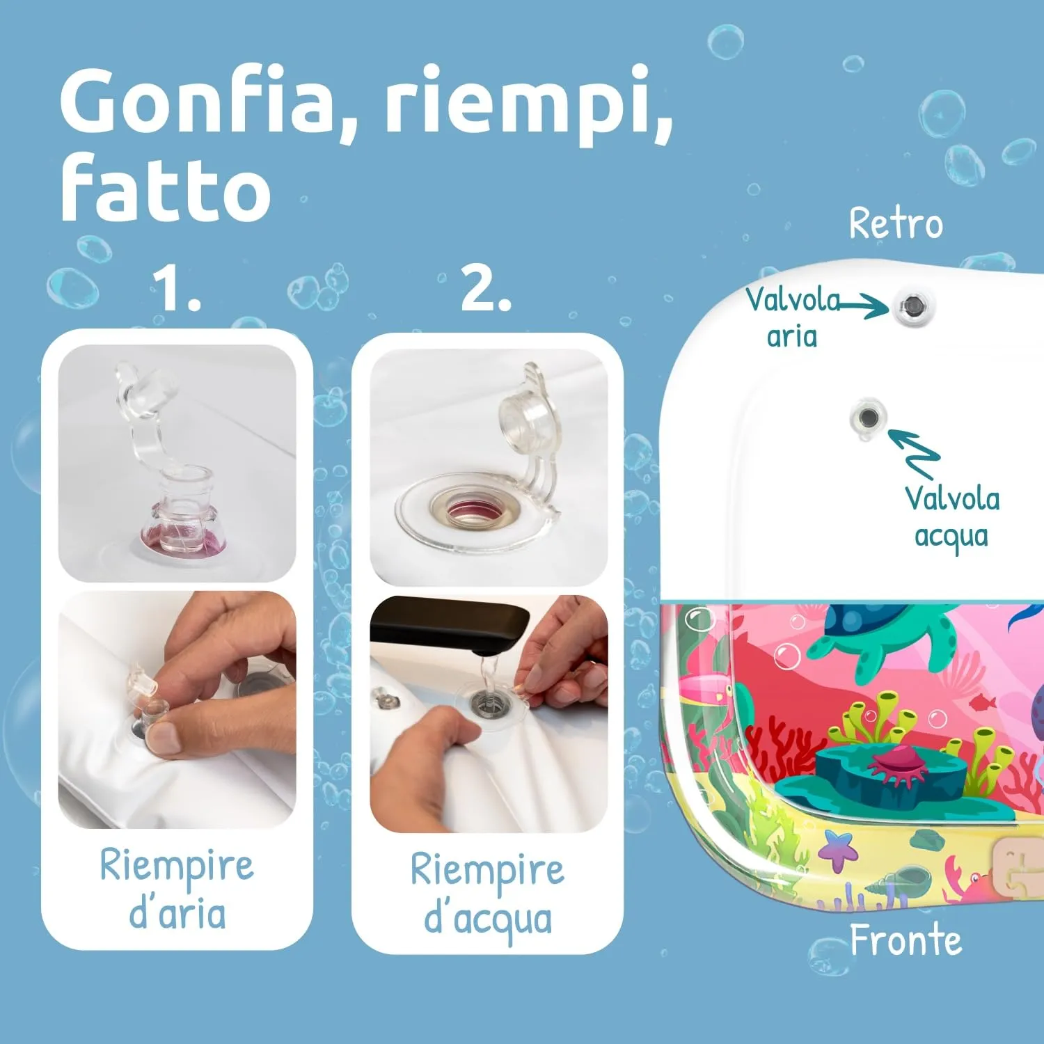 Mallie® Tappetino Tummy Time Neonato XXL, Cuscino Tummy Time Neonato: Tappeto ad Acqua Gonfiabile. Giochi Sensoriali Neonati e Giochi Tummy Time Neonato 0-3 0-6 Mesi. Regalo Nascita Bimbo Bimba - immagine 8