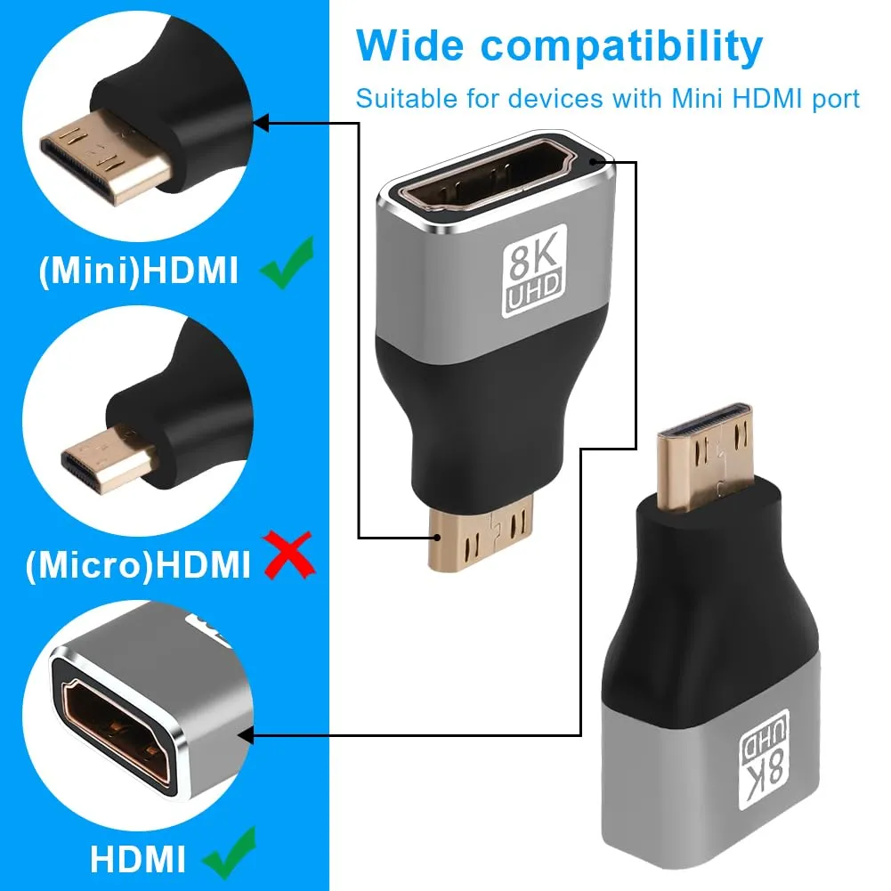 AXFEE Adattatore 2 in 1 da mini maschio a HDMI femmina, 8K a 60 Hz - immagine 2