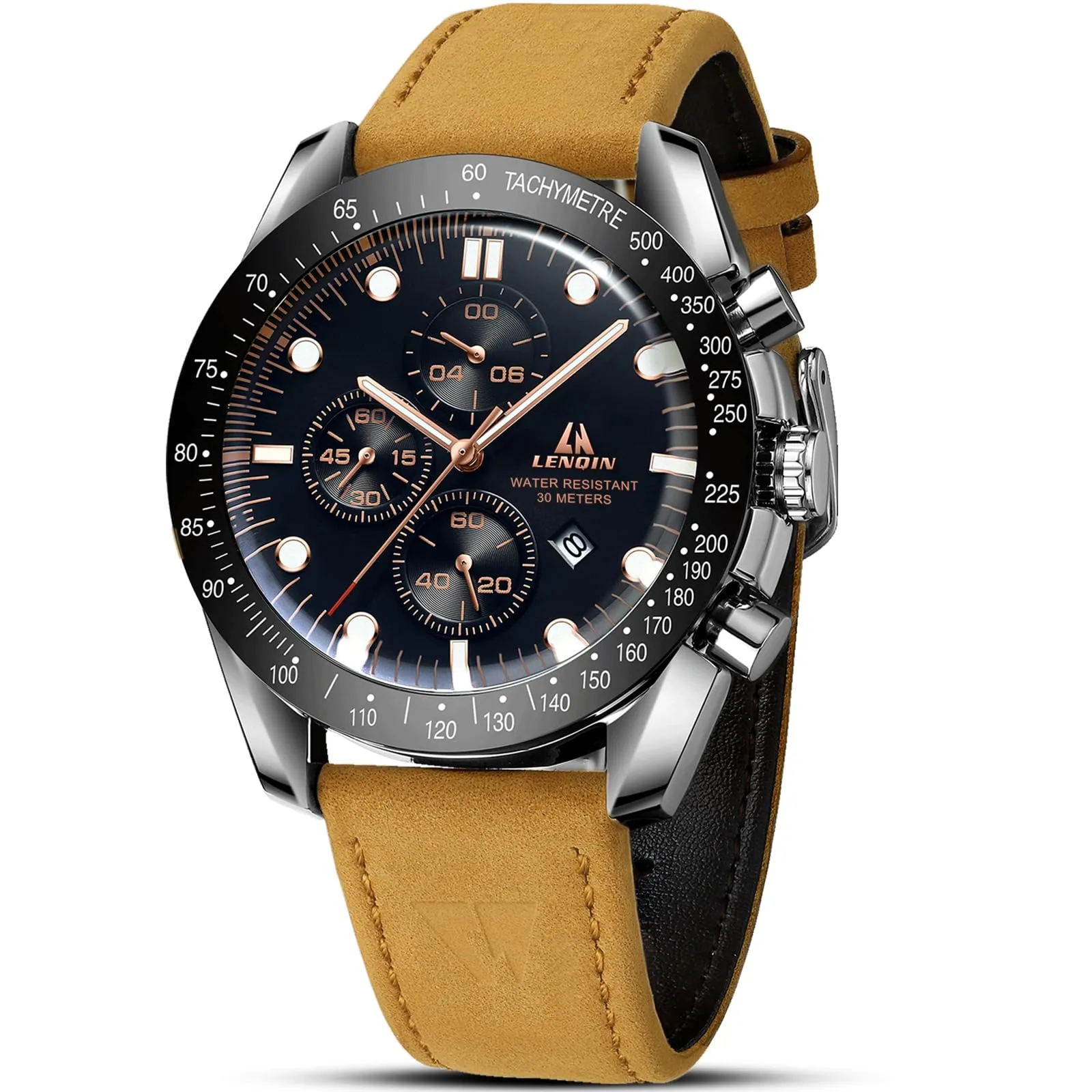 LN LENQIN Orologio Uomo Analogico al Quarzo con Cinturino in Pelle - immagine 1