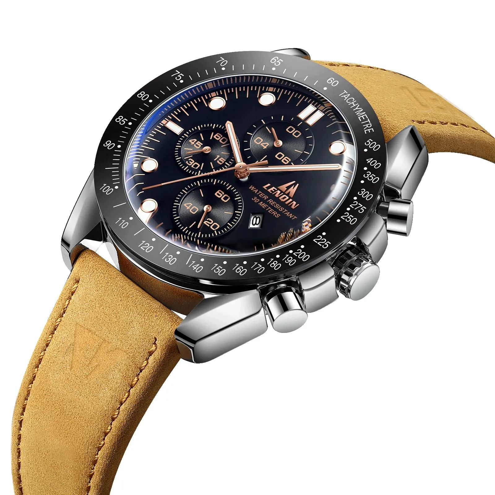 LN LENQIN Orologio Uomo Analogico al Quarzo con Cinturino in Pelle - immagine 3