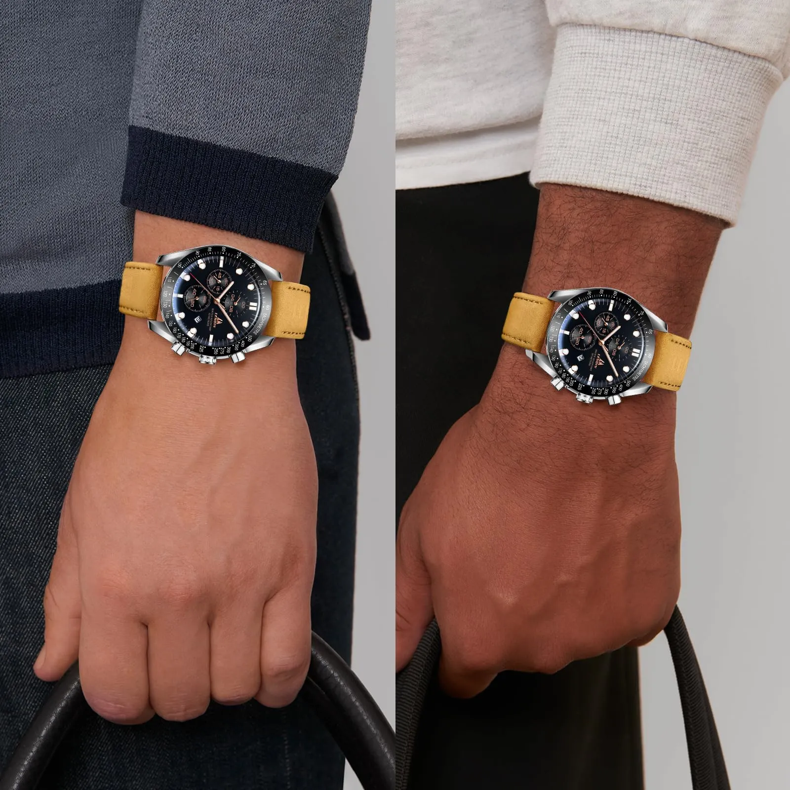 LN LENQIN Orologio Uomo Analogico al Quarzo con Cinturino in Pelle - immagine 5