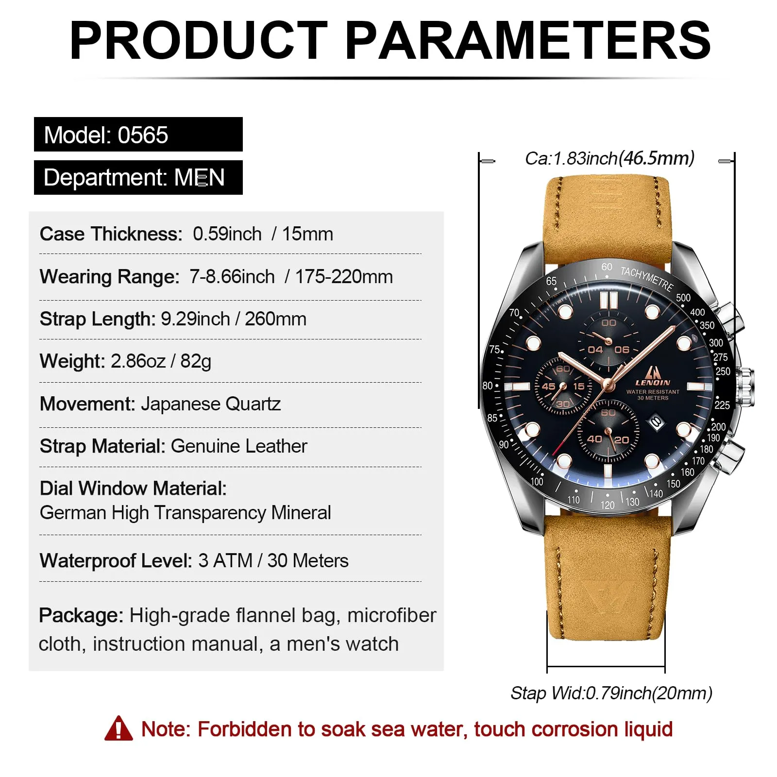 LN LENQIN Orologio Uomo Analogico al Quarzo con Cinturino in Pelle - immagine 7