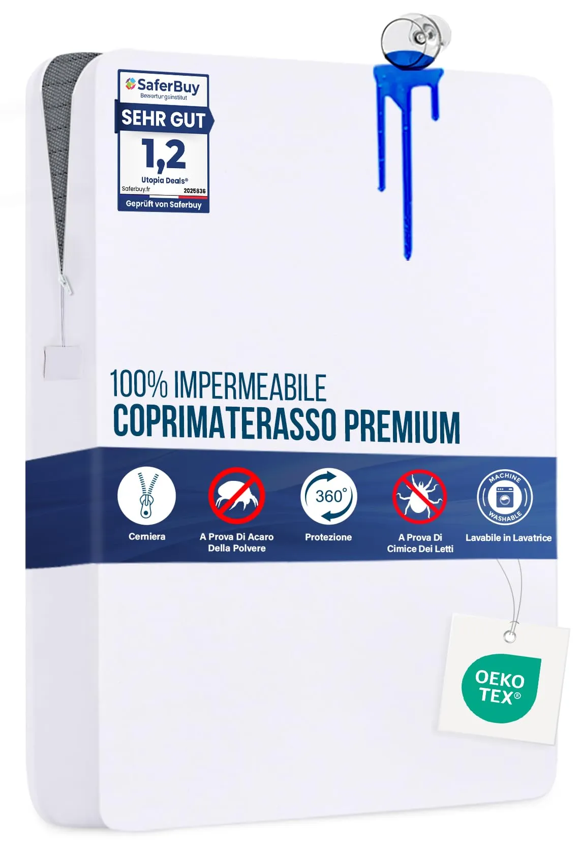 Coprimaterasso Integrale Impermeabile Premium 180 x 190 x 30 cm Zip - immagine 1