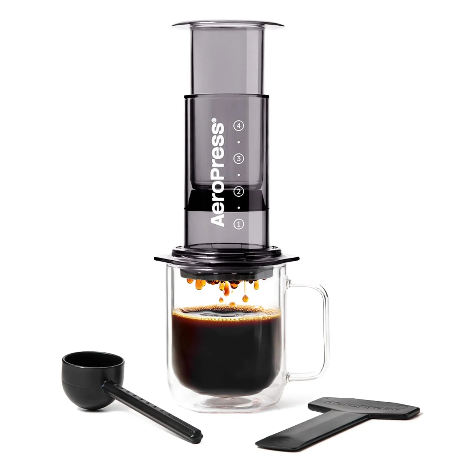 AeroPress Clear Black Coffee Press, French Press tutto in uno, macchina da caffè manuale stile espresso e pour-over, infusione in 2 minuti, piccola macchina portatile da viaggio e campeggio - immagine 1
