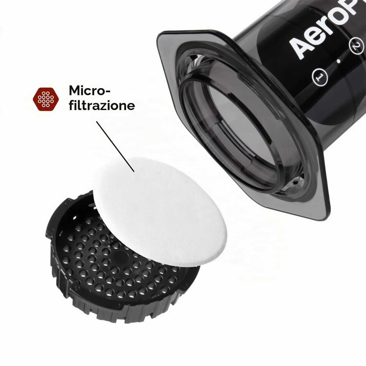 AeroPress Clear Black Coffee Press, French Press tutto in uno, macchina da caffè manuale stile espresso e pour-over, infusione in 2 minuti, piccola macchina portatile da viaggio e campeggio - immagine 3
