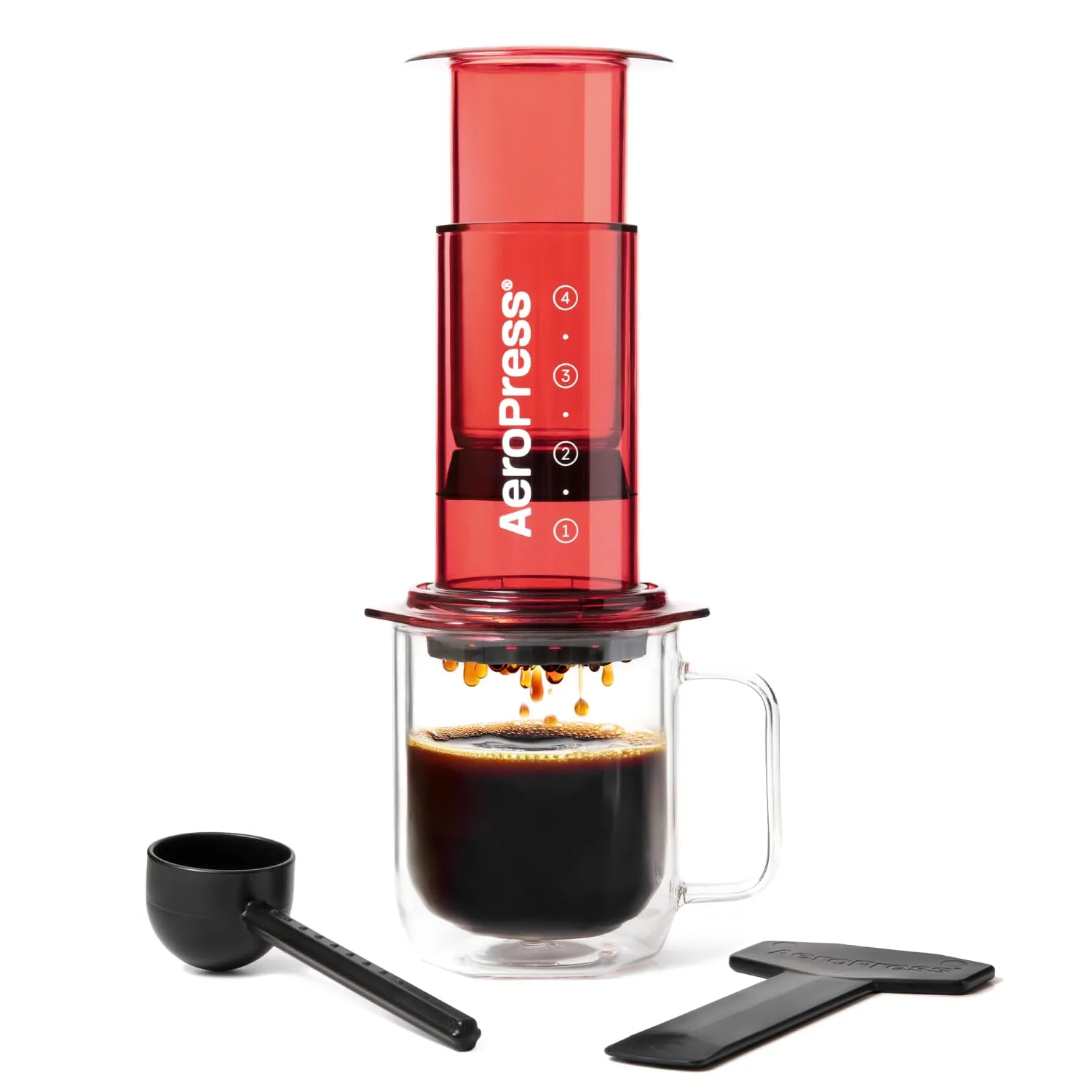 AeroPress Clear Red Coffee Press, French Press tutto in uno, macchina da caffè manuale stile espresso e pour-over, infusione in 2 minuti, piccola macchina portatile da viaggio e campeggio - immagine 1