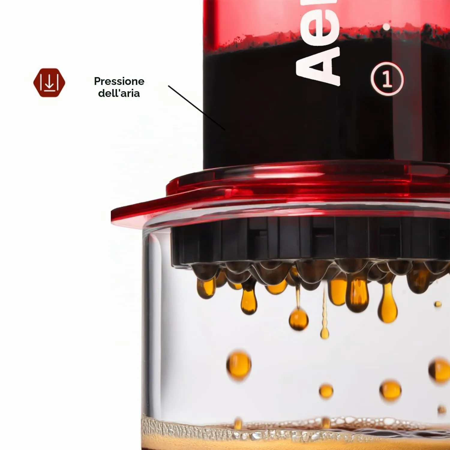 AeroPress Clear Red Coffee Press, French Press tutto in uno, macchina da caffè manuale stile espresso e pour-over, infusione in 2 minuti, piccola macchina portatile da viaggio e campeggio - immagine 4