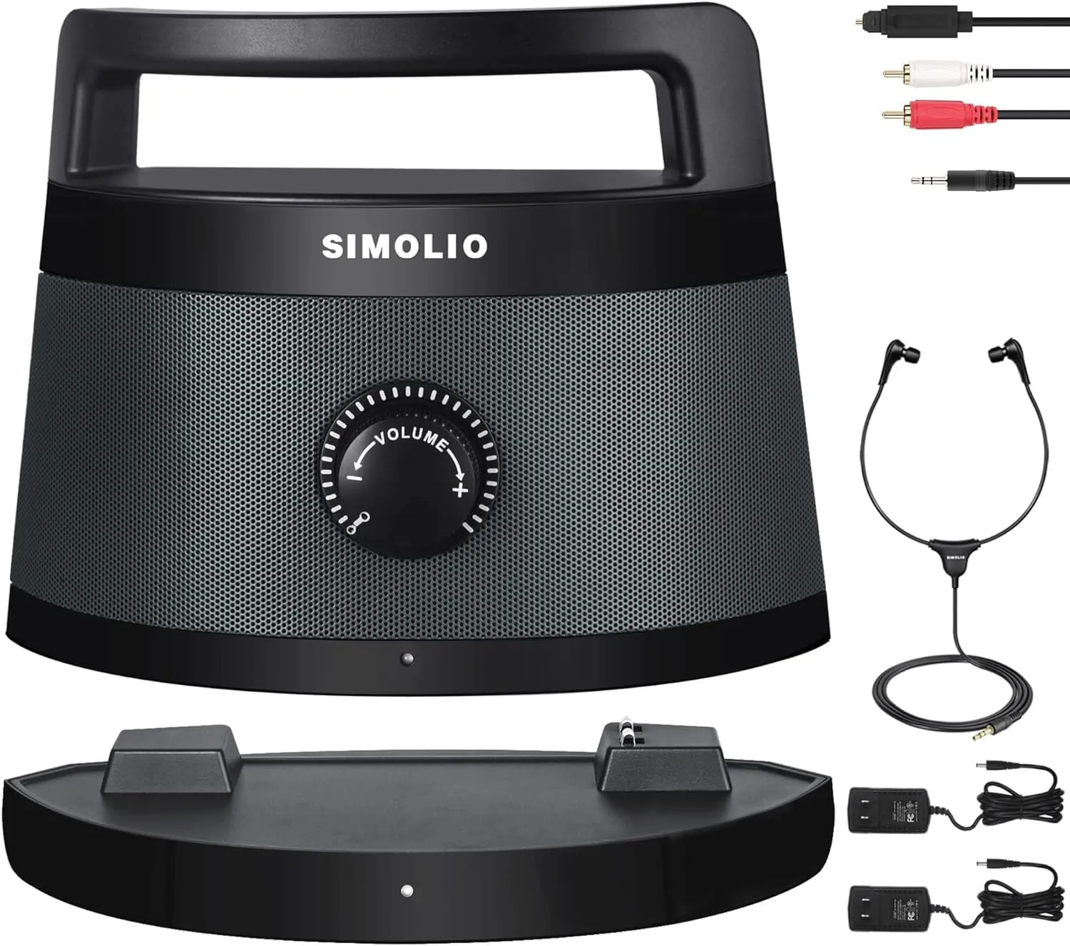 SIMOLIO Wireless TV Speaker Handy, Wireless Altoparlante Portatile per TV Senza Fili per Anziani, Connessione Ottica/RCA/AUX, Nessun Ritardo, Cuffia Extra Inclusa - SM-621D - immagine 1