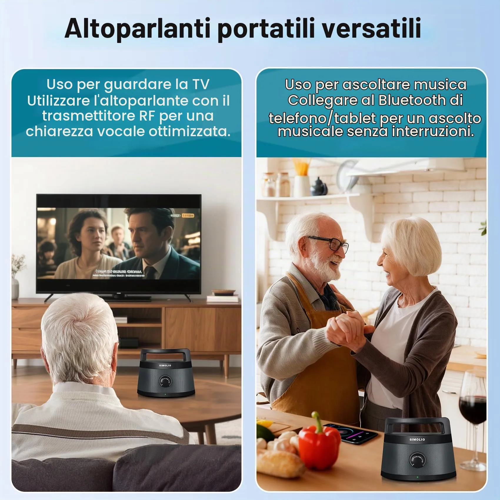 SIMOLIO Wireless TV Speaker Handy, Wireless Altoparlante Portatile per TV Senza Fili per Anziani, Connessione Ottica/RCA/AUX, Nessun Ritardo, Cuffia Extra Inclusa - SM-621D - immagine 2