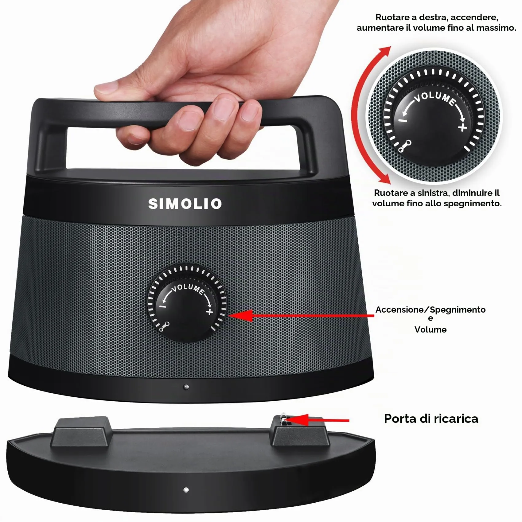 SIMOLIO Wireless TV Speaker Handy, Wireless Altoparlante Portatile per TV Senza Fili per Anziani, Connessione Ottica/RCA/AUX, Nessun Ritardo, Cuffia Extra Inclusa - SM-621D - immagine 6