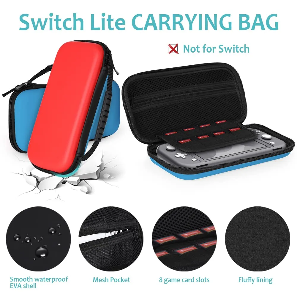 8pcs GeeRic Custodia Compatibile per Switch Lite, 2pcs Vetro Temperato + Cover + 4 Thumb Grips + Borsa + 8 in 1 Accessori Kit Compatibile con Switch Lite Rosso & Blu - immagine 2