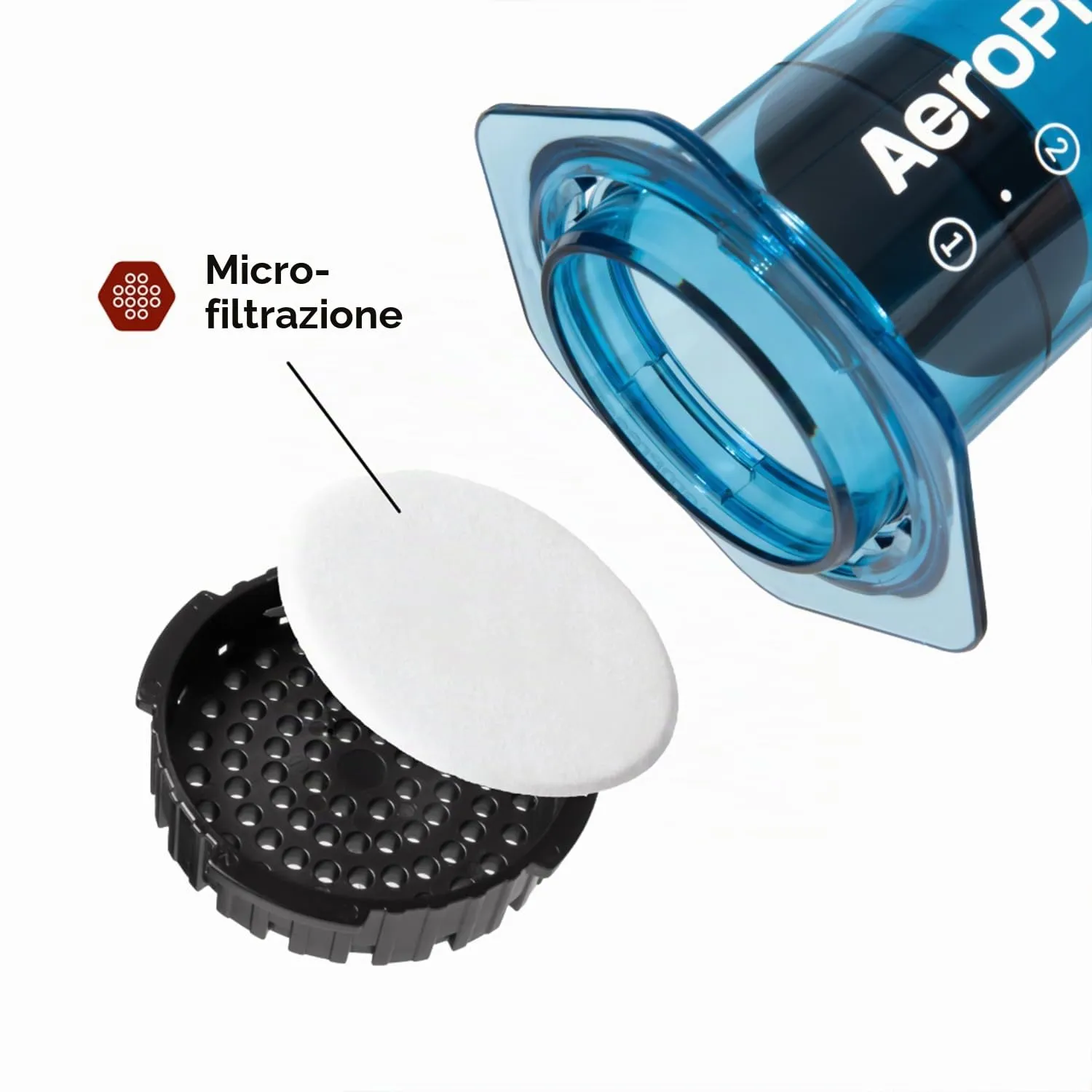 AeroPress Clear Blue Coffee Press, French Press tutto in uno, macchina da caffè manuale stile espresso e pour-over, infusione in 2 minuti, piccola macchina portatile da viaggio e campeggio - immagine 3