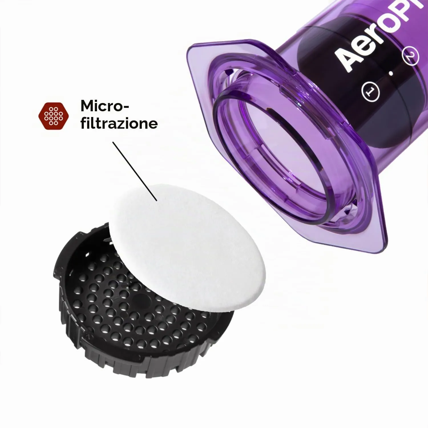 AeroPress Clear Purple Coffee Press, French Press tutto in uno, macchina da caffè manuale stile espresso e pour-over, infusione in 2 minuti, piccola macchina portatile da viaggio e campeggio - immagine 3